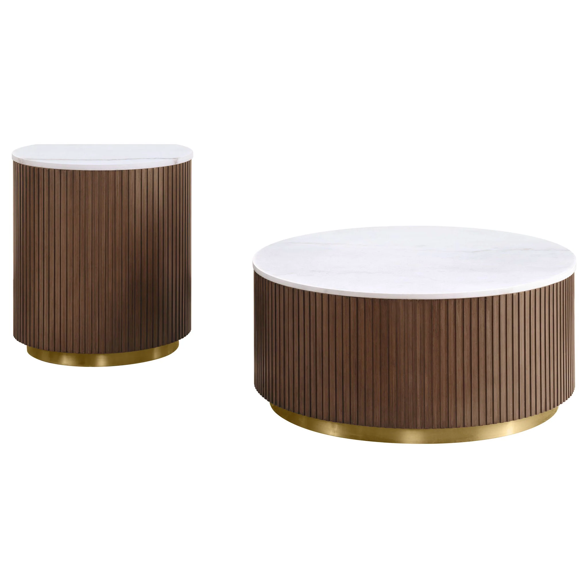 Jason 2-piece Round White Marble Coffee Table Set Honey Brown - Image 3