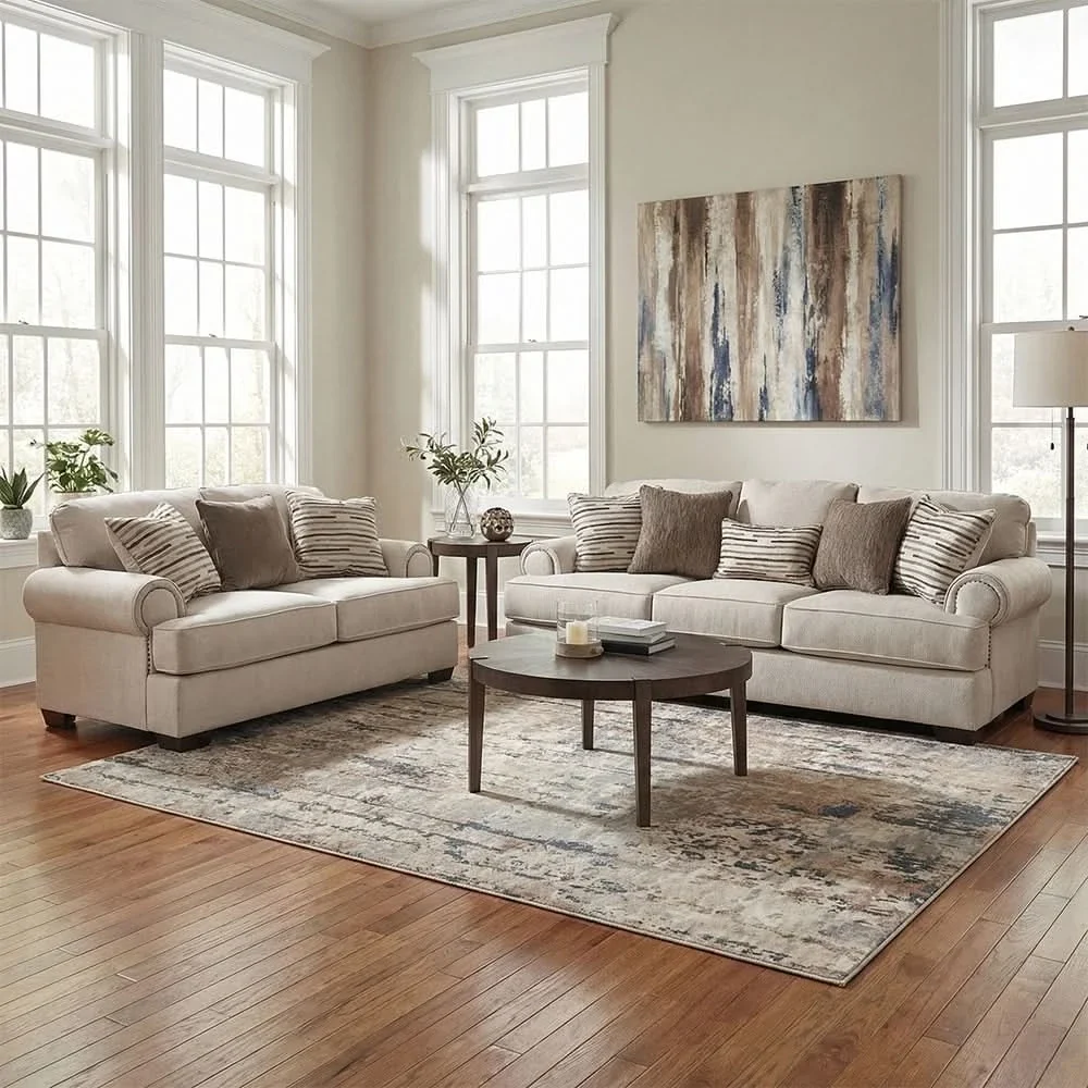 Javelin Cream Traditional Loveseat with Accent Pillows - Image 4