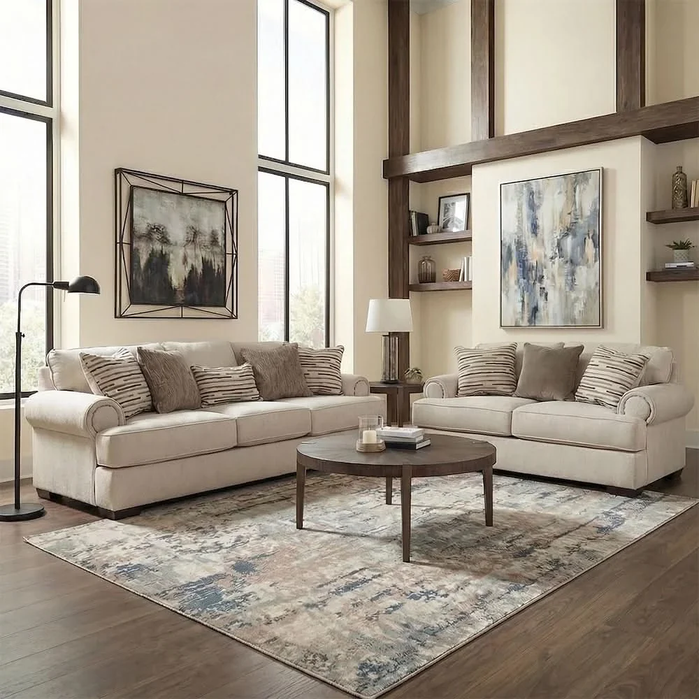 Javelin Cream Traditional Loveseat with Accent Pillows - Image 5
