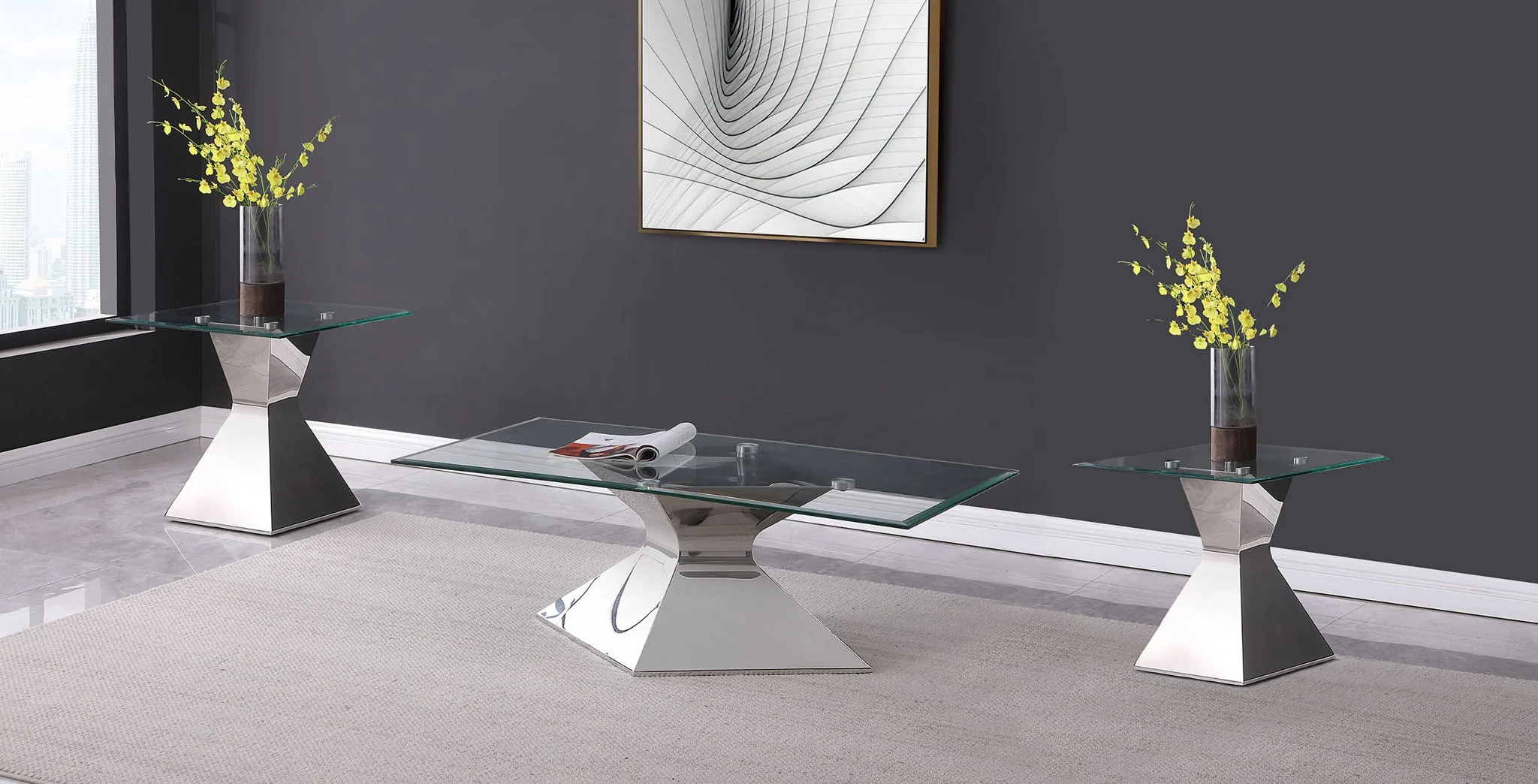 Jenny 3-piece Rectangular Coffee and End Table Set Chrome