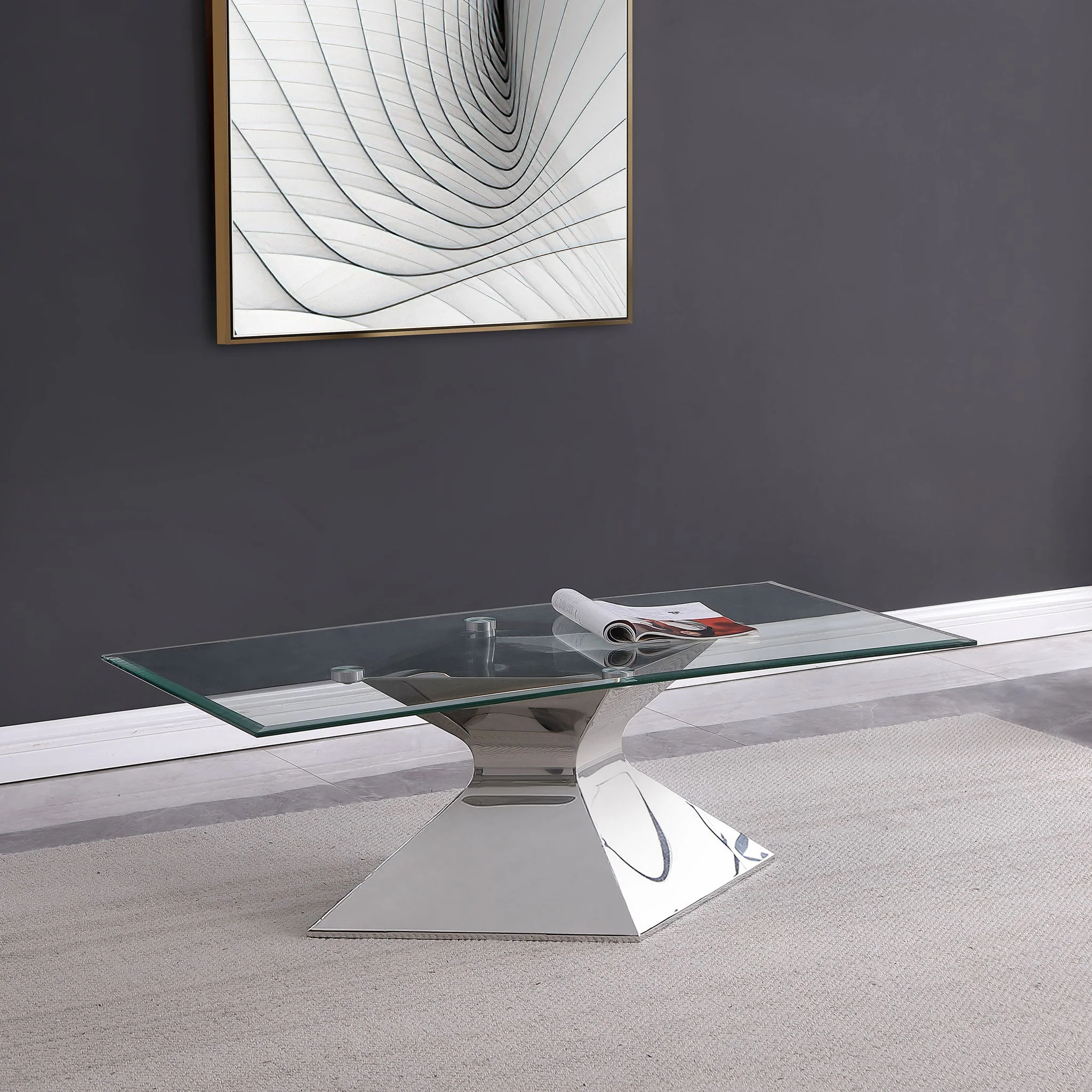 Jenny Glass Top Stainless Steel Coffee Table Chrome - Image 4