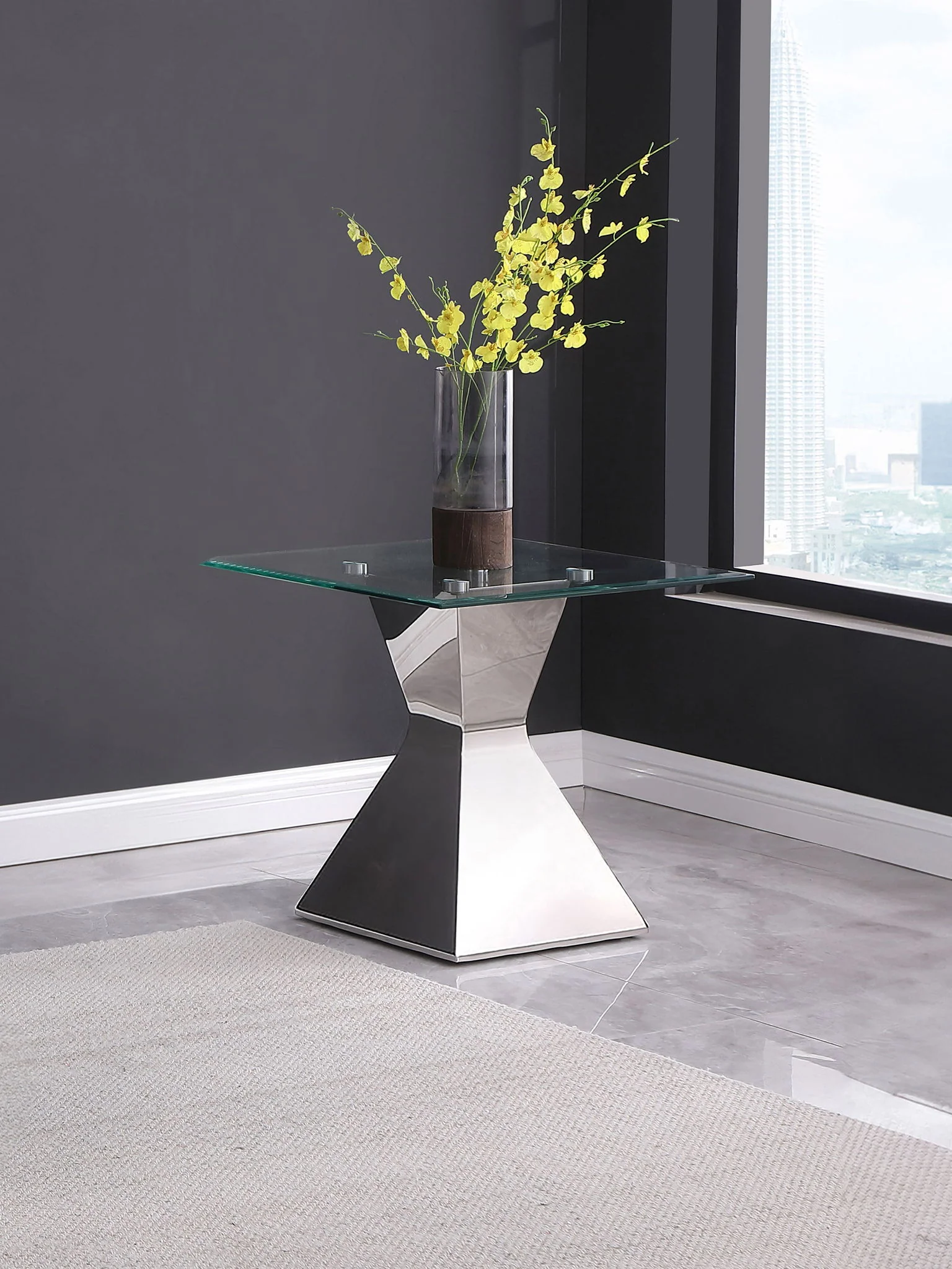 Jenny Glass Top Stainless Steel Side End Table Chrome - Image 4