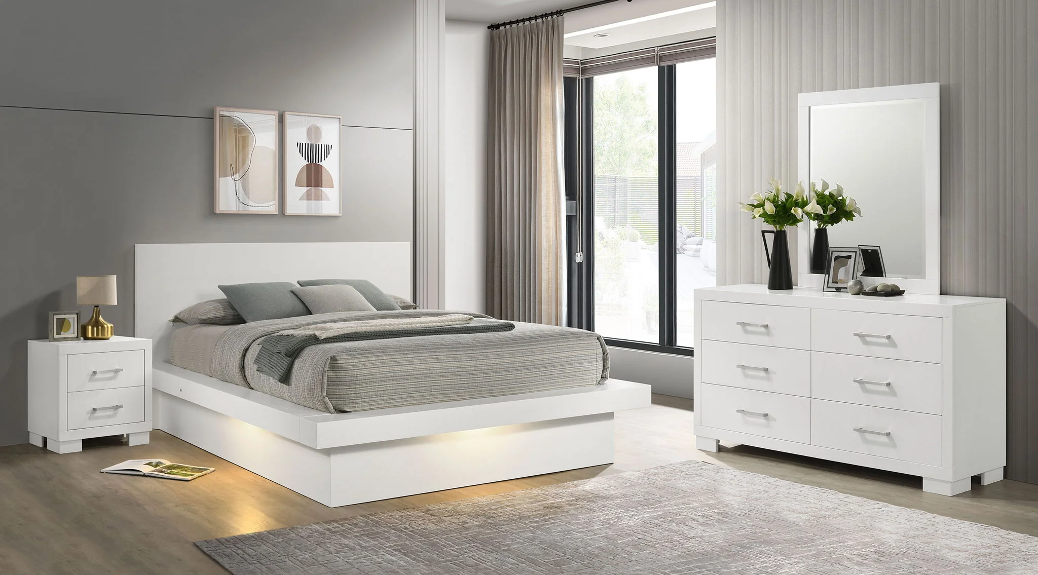 Jessica 4-piece Eastern King LED Bedroom Set Snow White