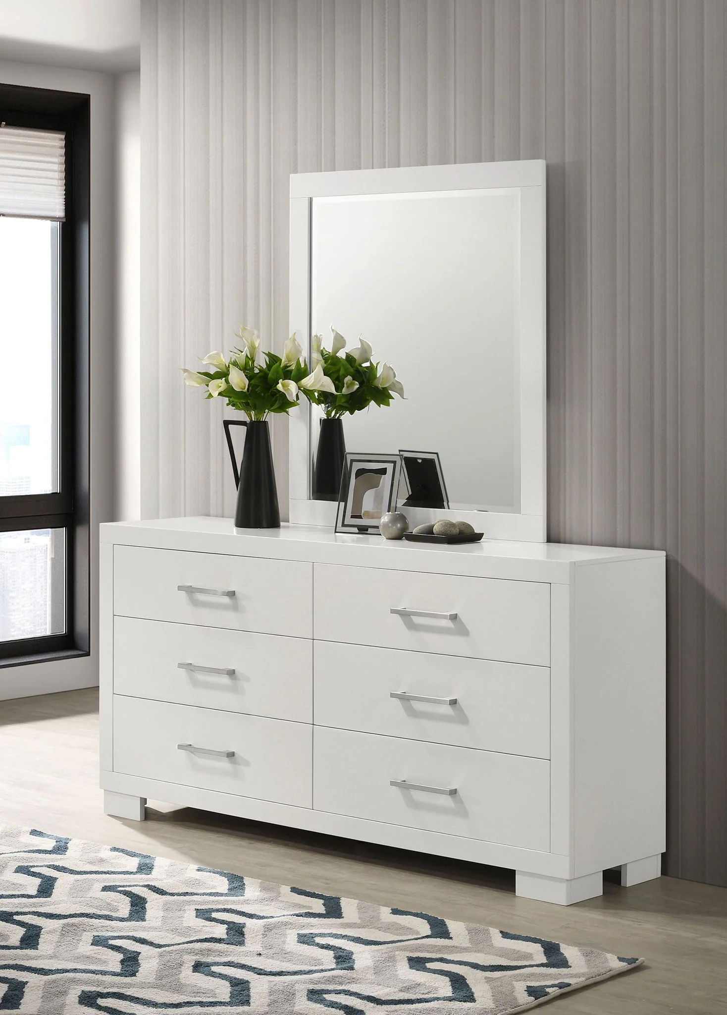 Jessica 6-drawer Dresser with Mirror Snow White - Image 2