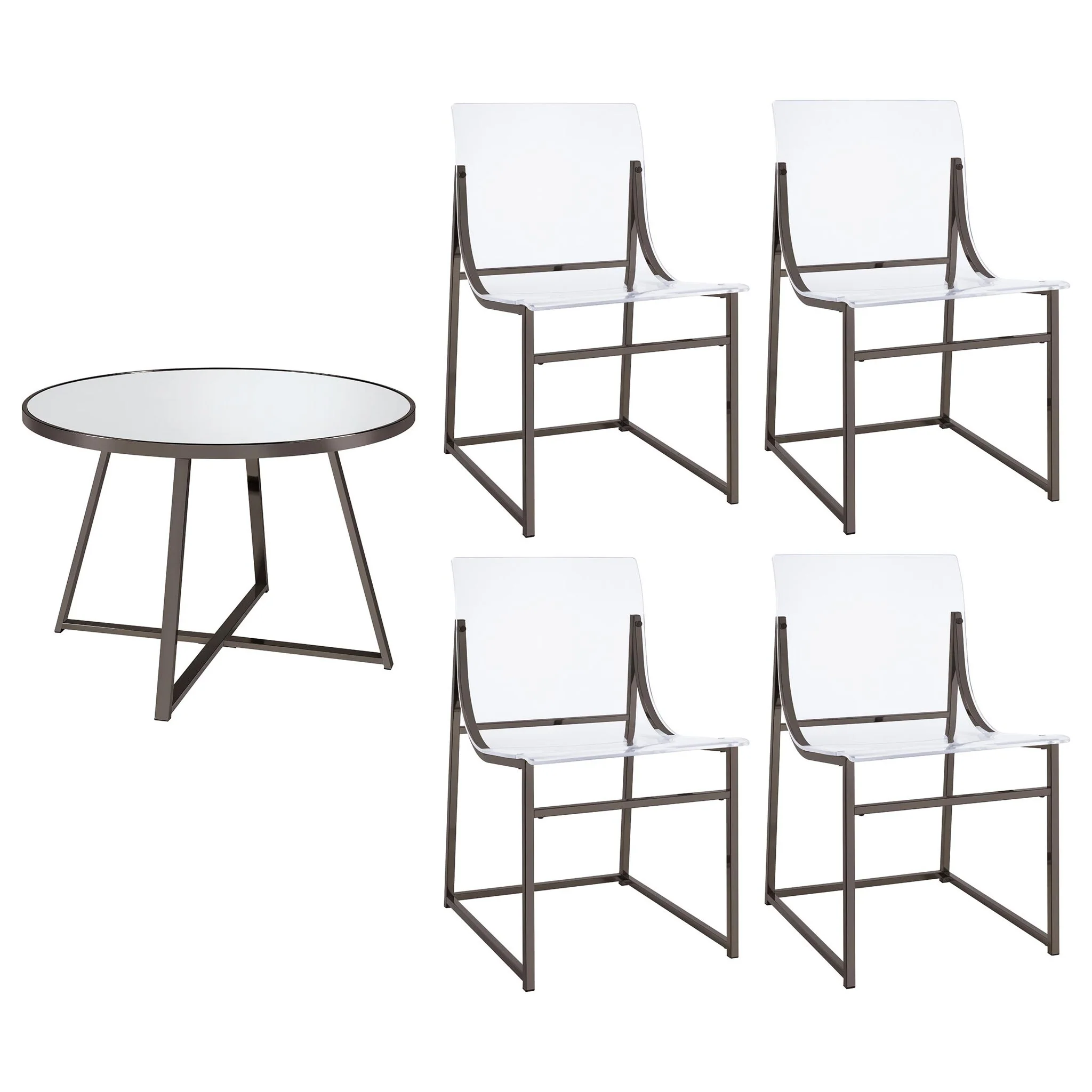 Jillian 5-piece Round Mirror Top Dining Set Black Nickel - Image 4