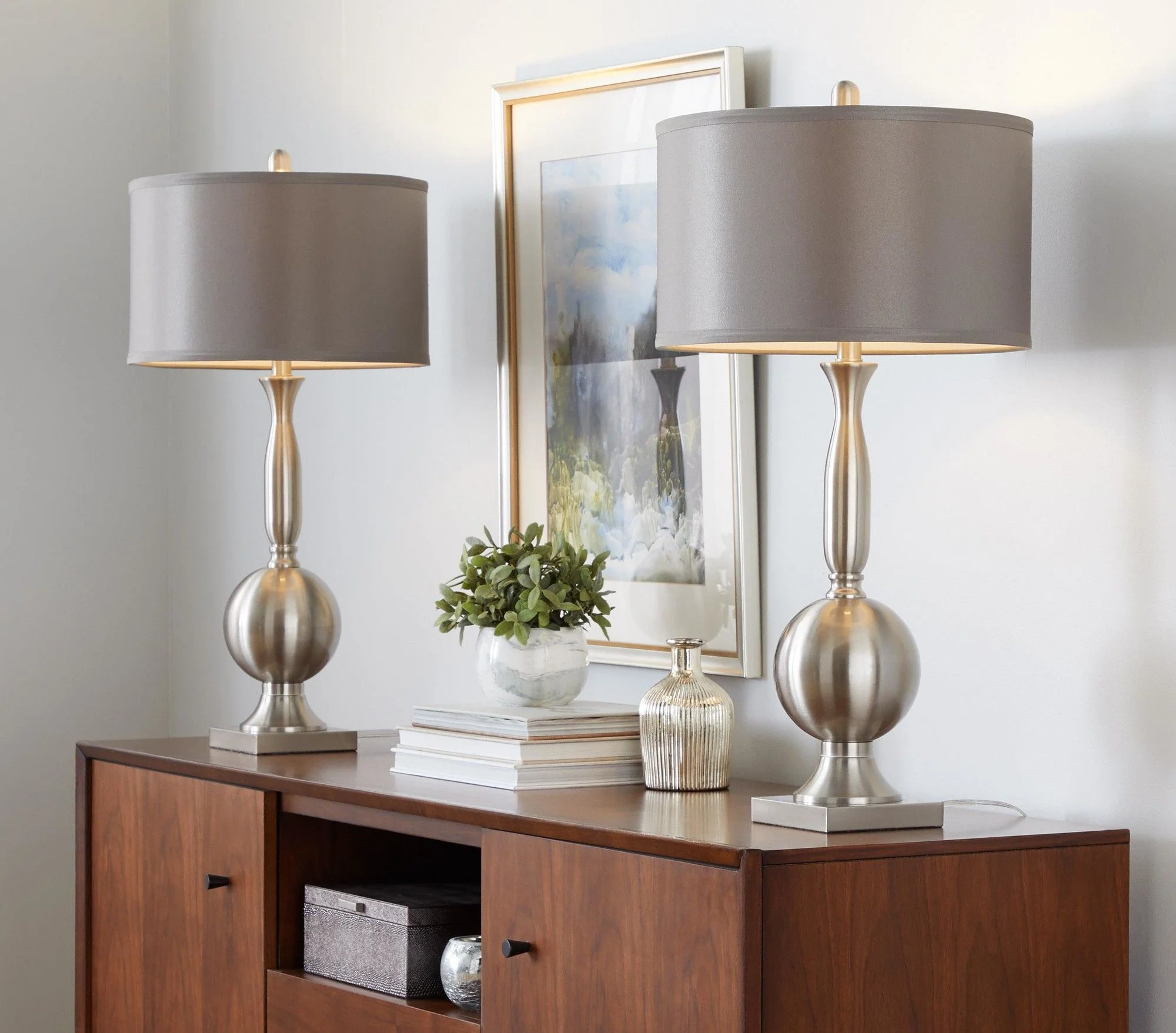 Joan - Contemporary Table Lamp (Set of 2) - Nickel / Gray Satin - Image 4