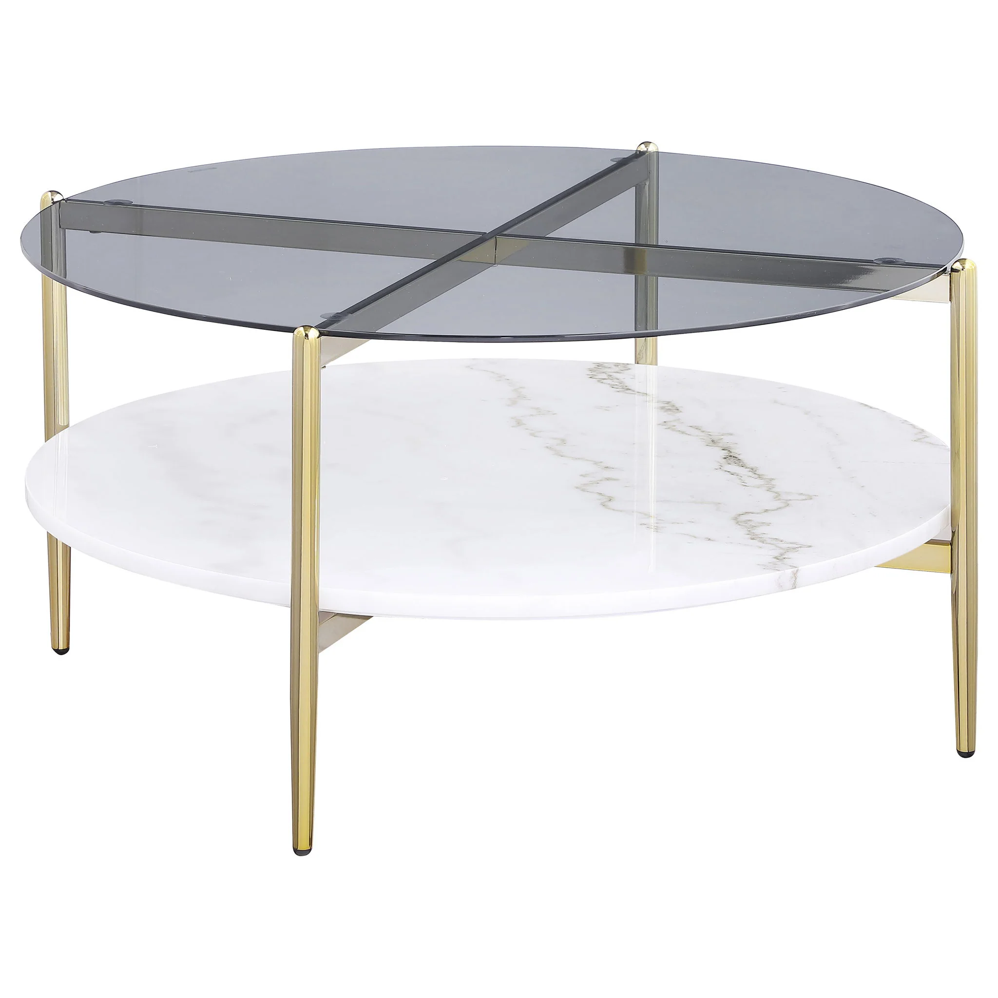 Jonelle 3-piece Round Coffee and End Table Set Gold - Image 3