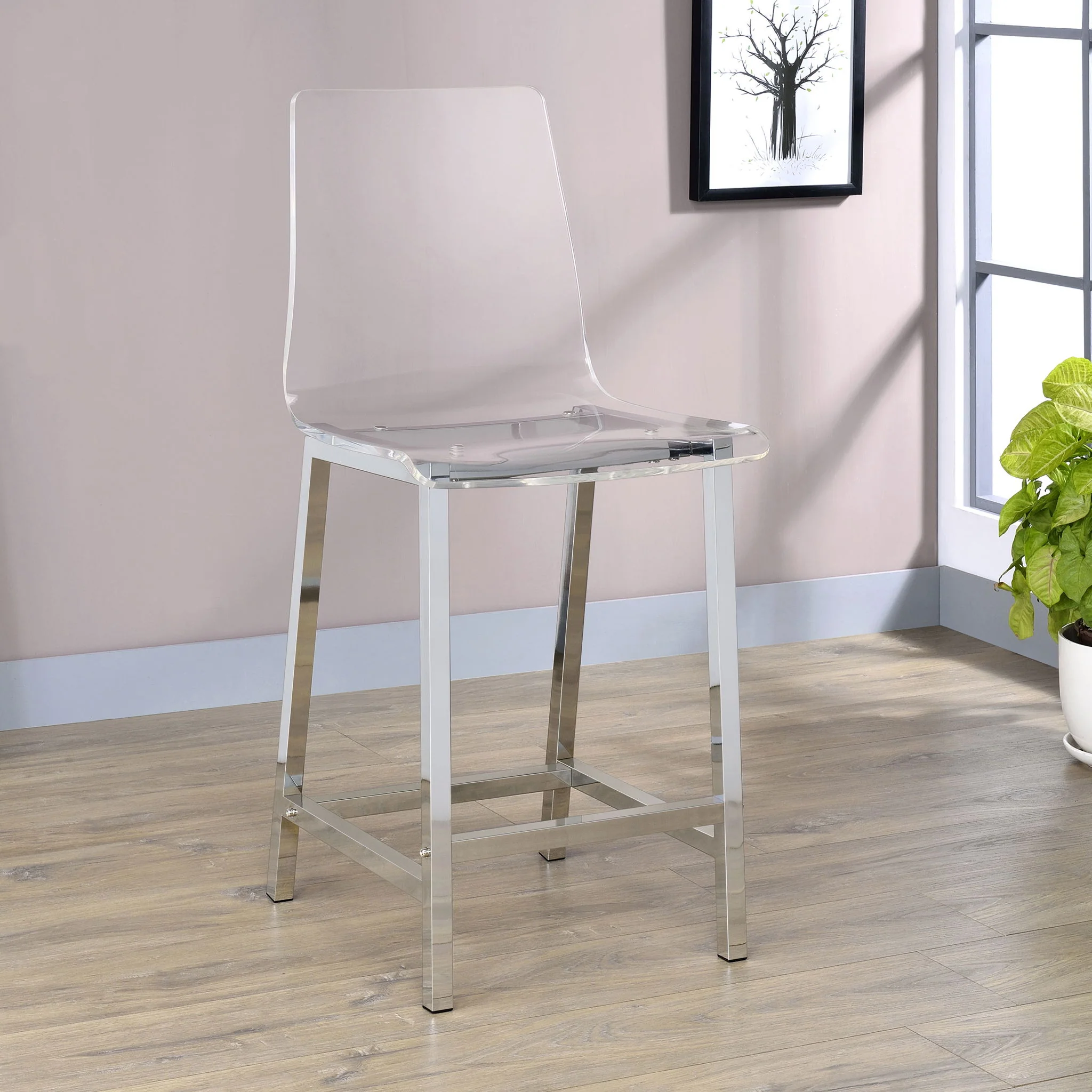 Juelia Clear Acrylic Counter Chair Chrome (Set of 2) - Image 4