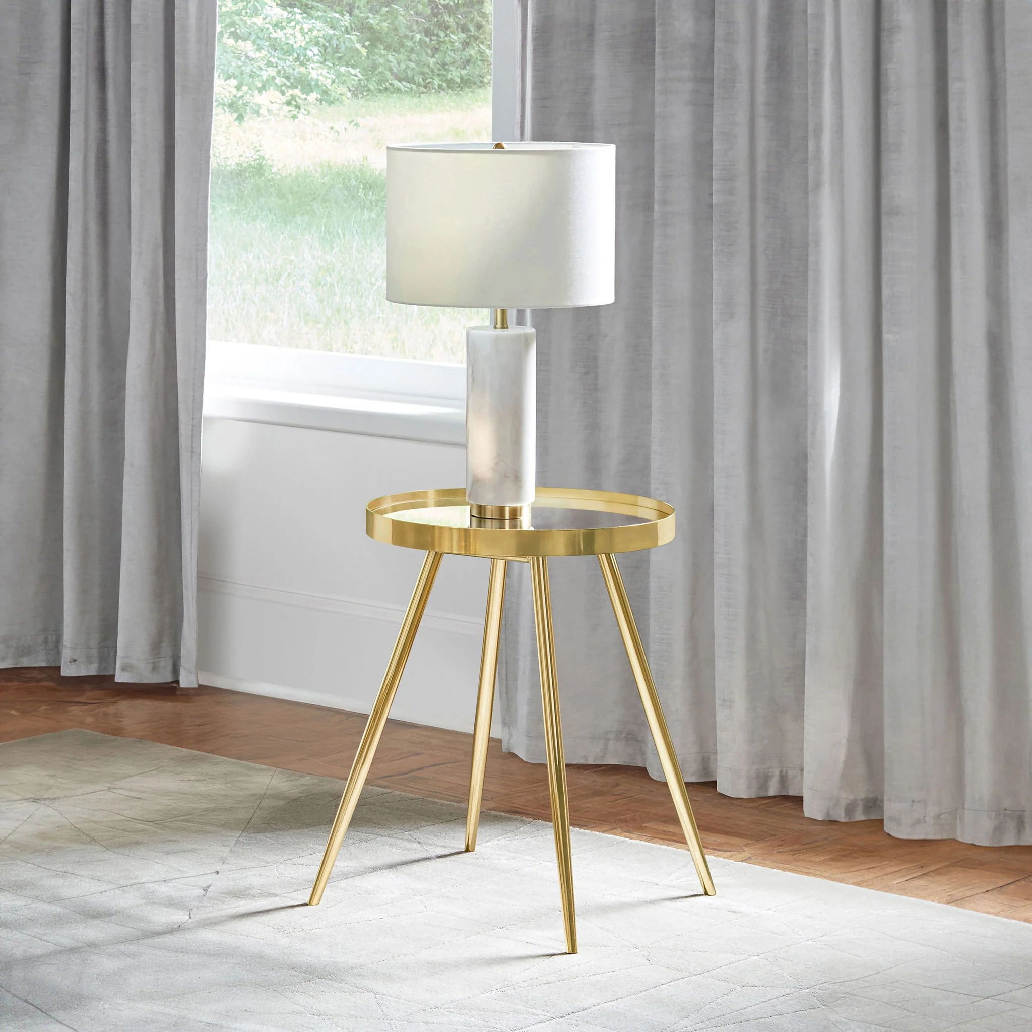 Kaelyn Round Mirror Top End Side Table Gold - Image 4