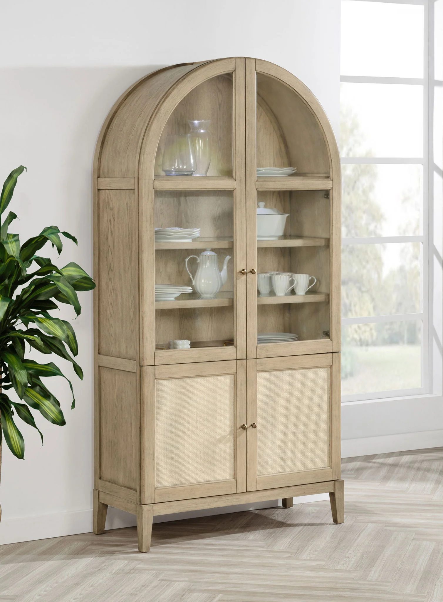 Kailani 4-Door Cane Dining Vitrine Display Cabinet Beige Oak - Image 2