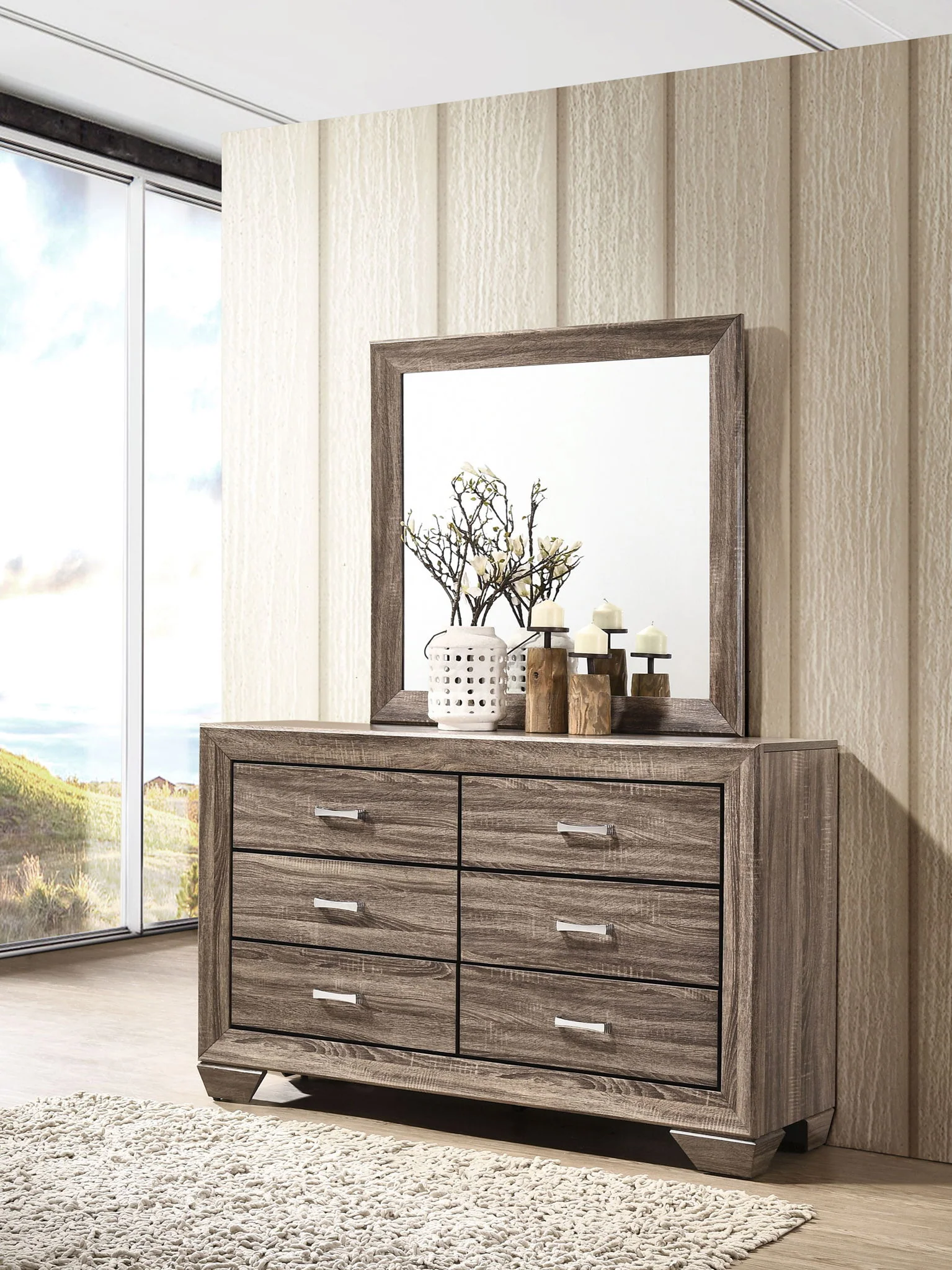 Kauffman 6-drawer Dresser with Mirror Washed Taupe - Image 3