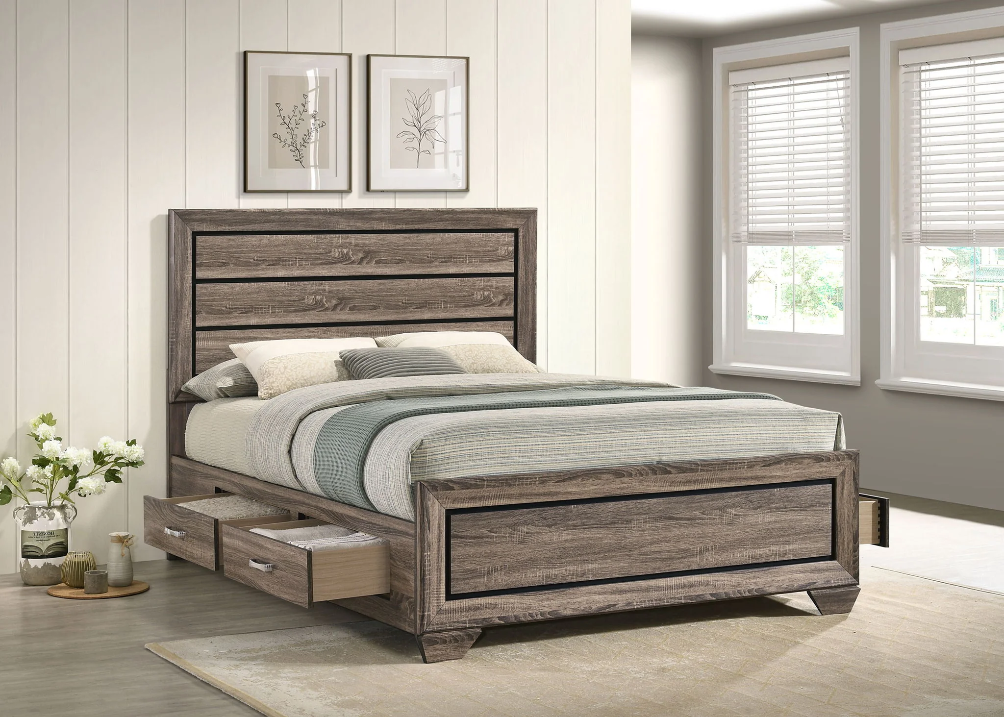Kauffman Wood Queen Storage Panel Bed Washed Taupe - Image 3
