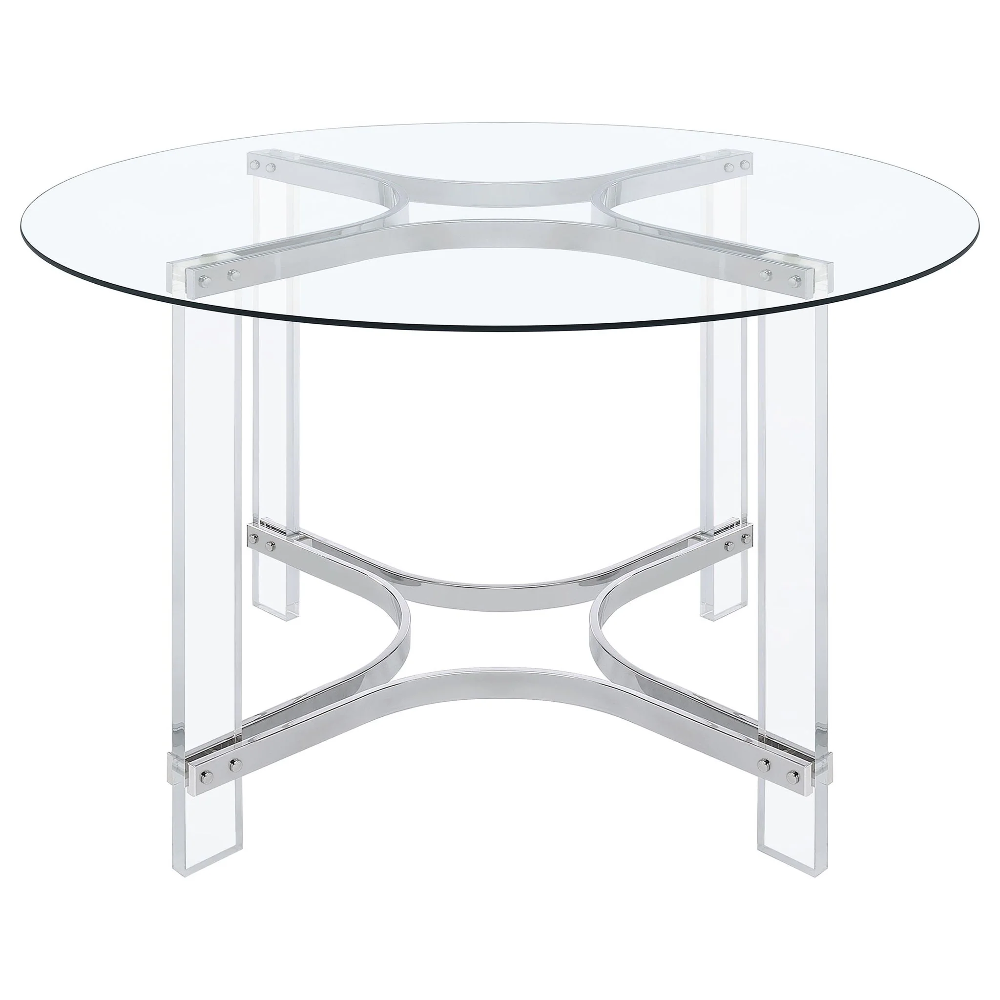 Keeling 47-inch Round Glass Top Acrylic Dining Table Chrome - Image 2