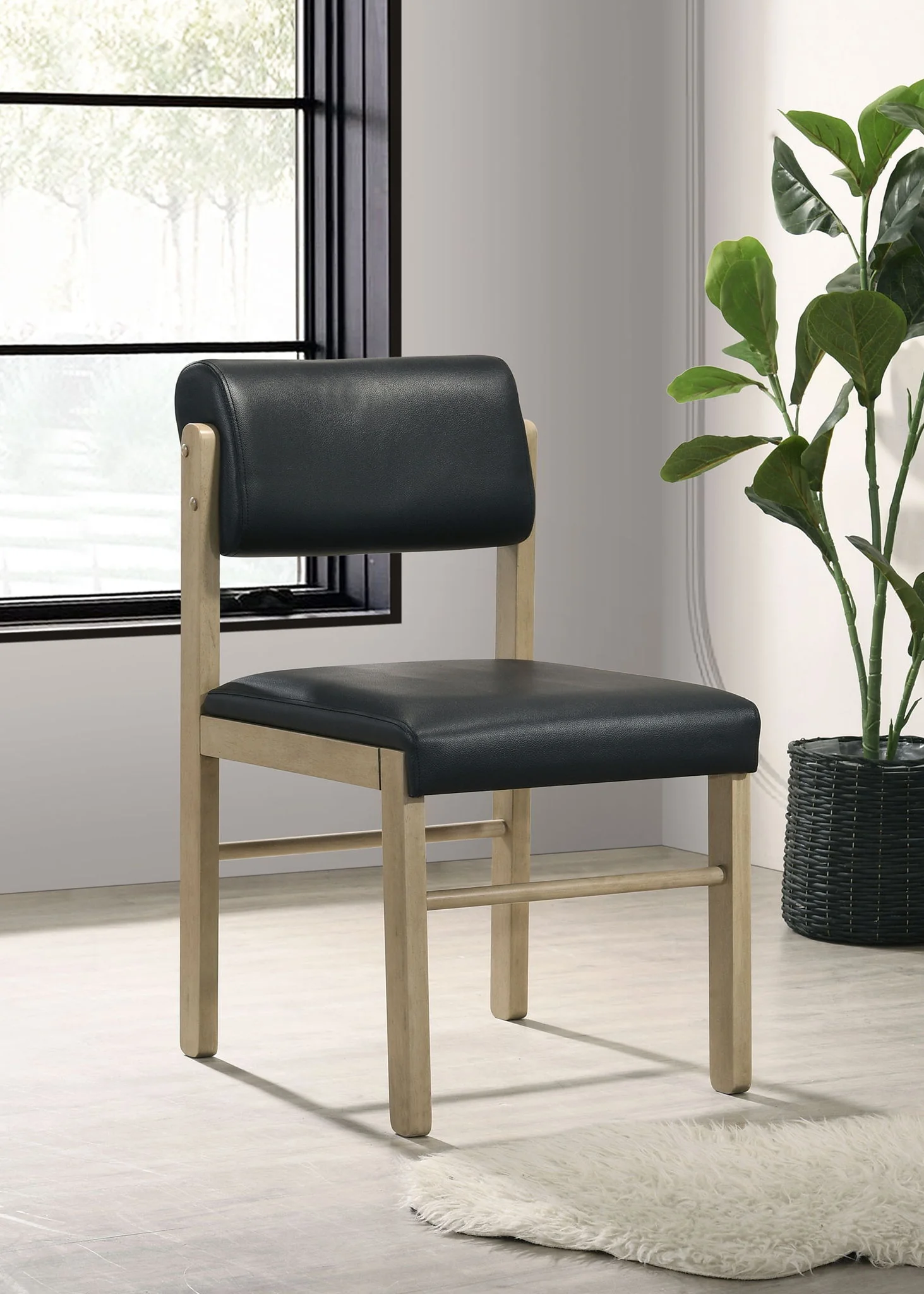 Kehoe Upholstered Dining Side Chair Black and Natural Oak (Set of 2) - Image 2