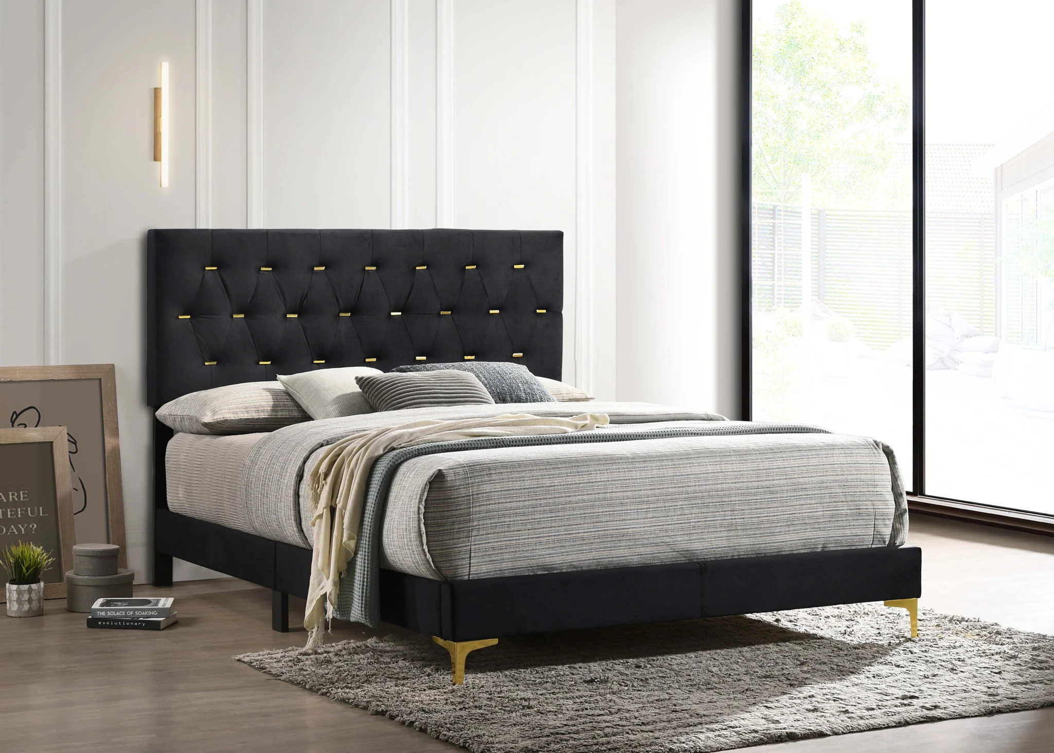 Kendall Upholstered Queen Panel Bed Black - Image 4