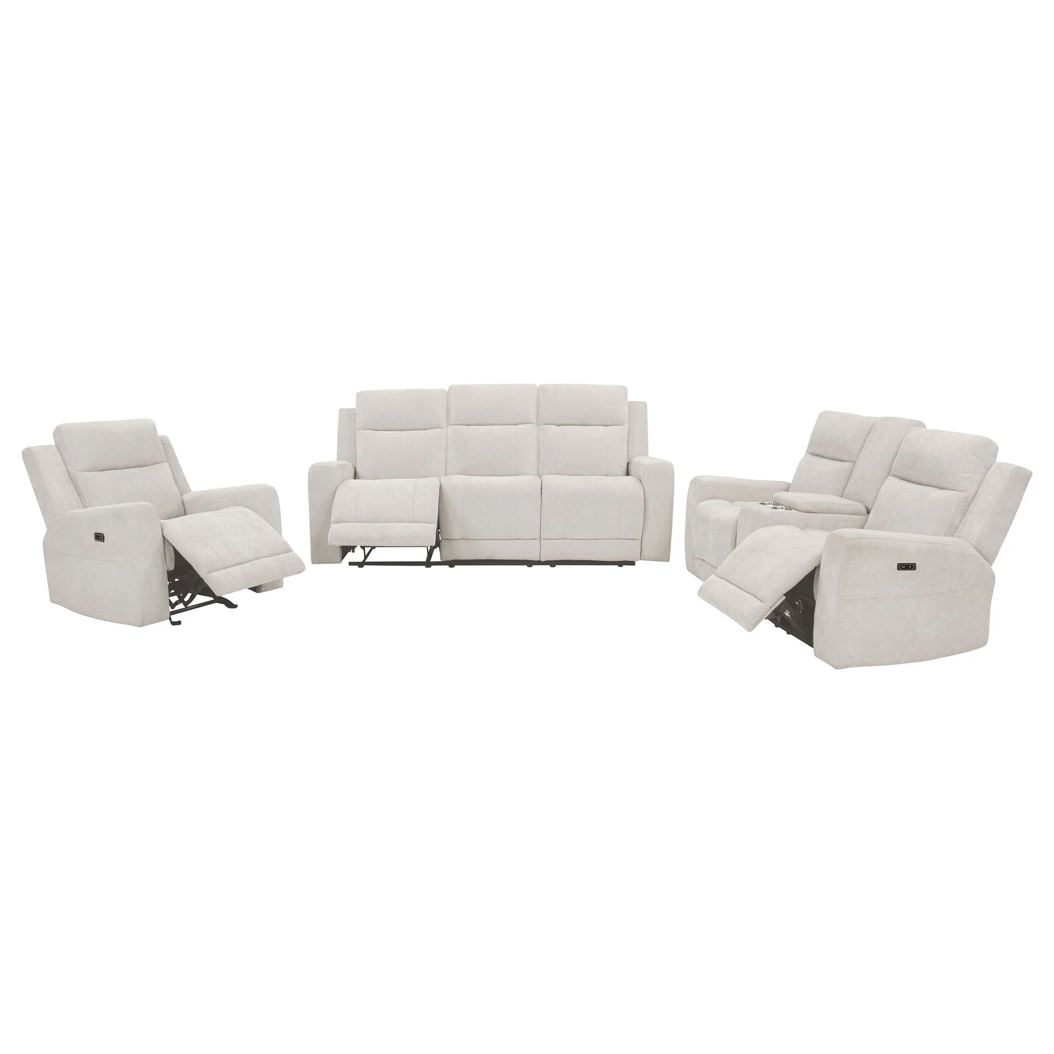 Kennett 3-piece Chenille Power Reclining Sofa Set Ivory - Image 2