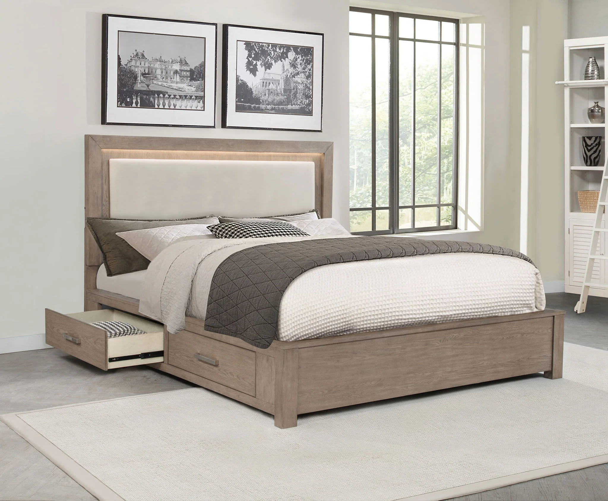 Kenora 56-inch California King LED Storage Bed Barley Brown - Image 2