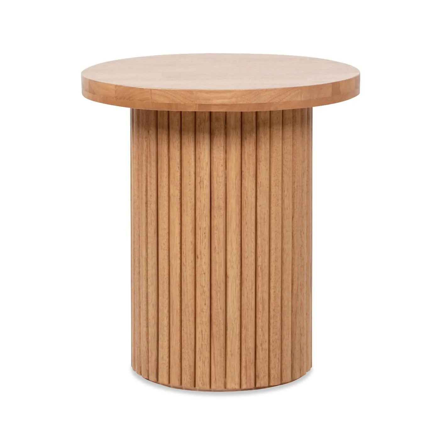 Kenzie - Fluted Pillar Round Accent Side Table - Light Natural Brown - Image 4