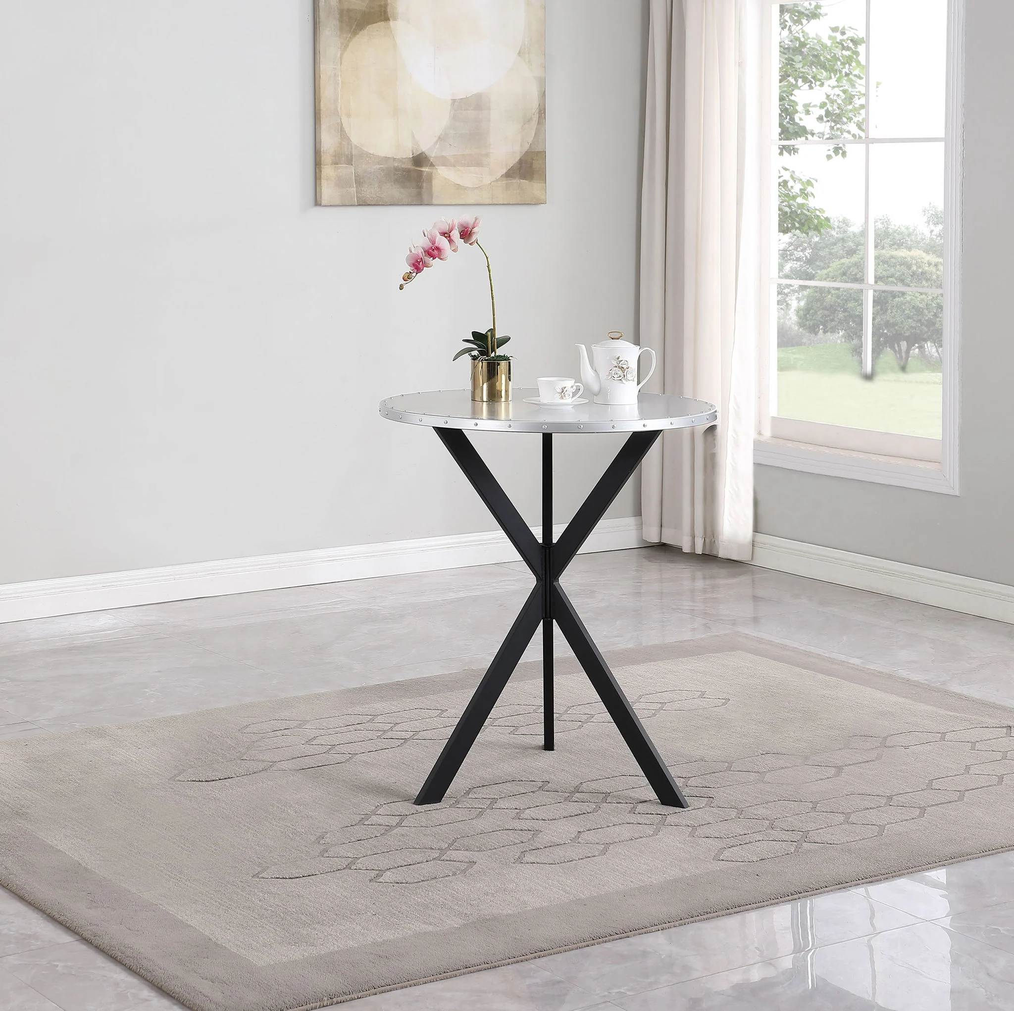 Kenzo Round 32-inch Galvanized Steel Bistro Bar Table Silver - Image 3