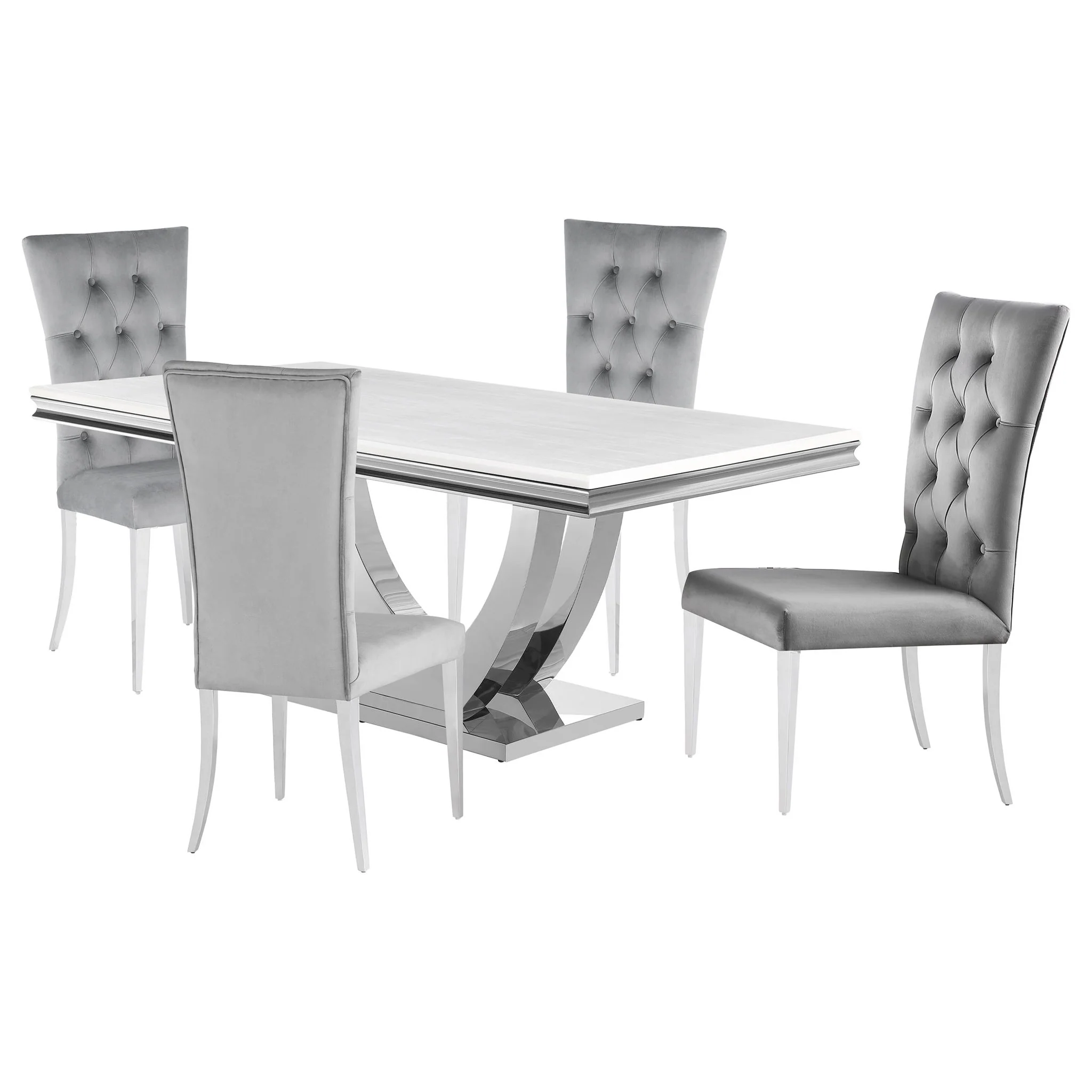 Kerwin 5-piece Rectangular Dining Table Set Grey and Chrome - Image 2
