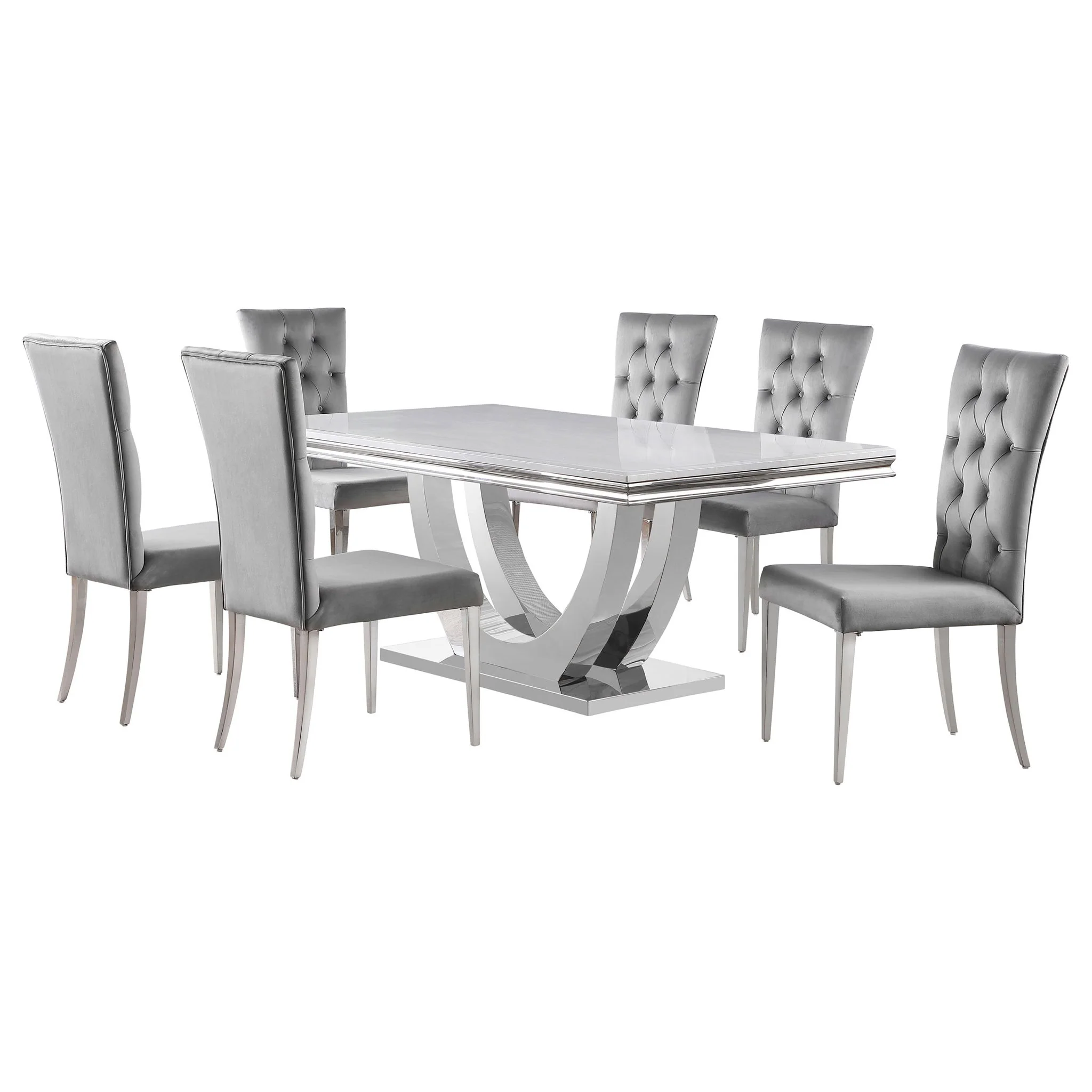 Kerwin 7-piece Rectangular Dining Table Set Grey and Chrome - Image 2