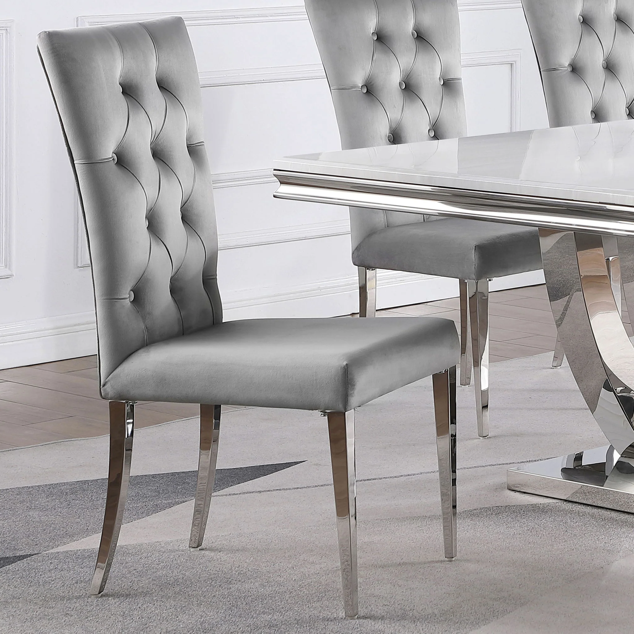 Kerwin Velvet Upholstered Dining Side Chair Grey (Set of 2) - Image 4