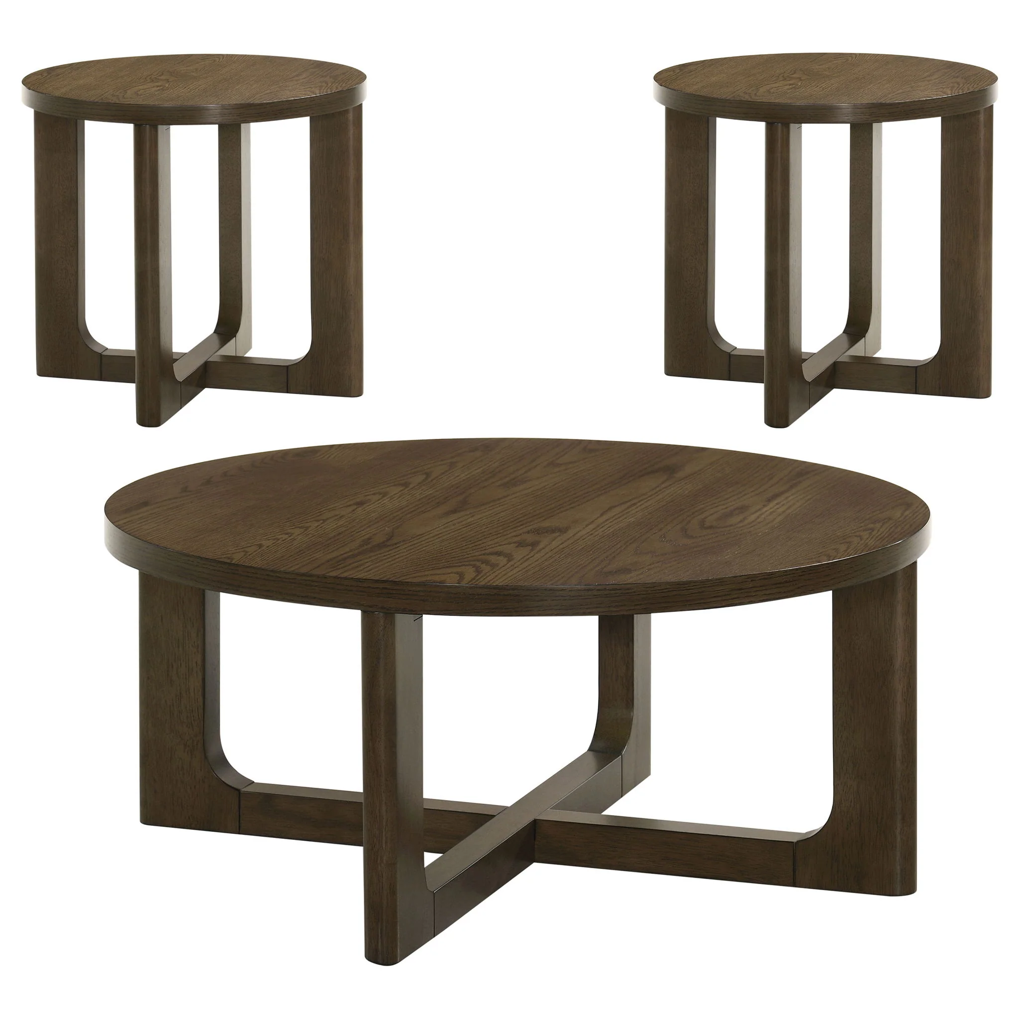 Kessler 3-piece Round Sculptural Wood Coffee Table Set Brown - Image 3
