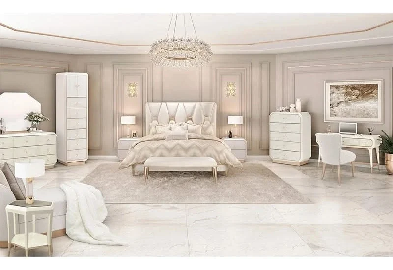 La Rachelle Champagne Vanity Set with Table, Octagonal Mirror & Upholstered Chair - Image 3