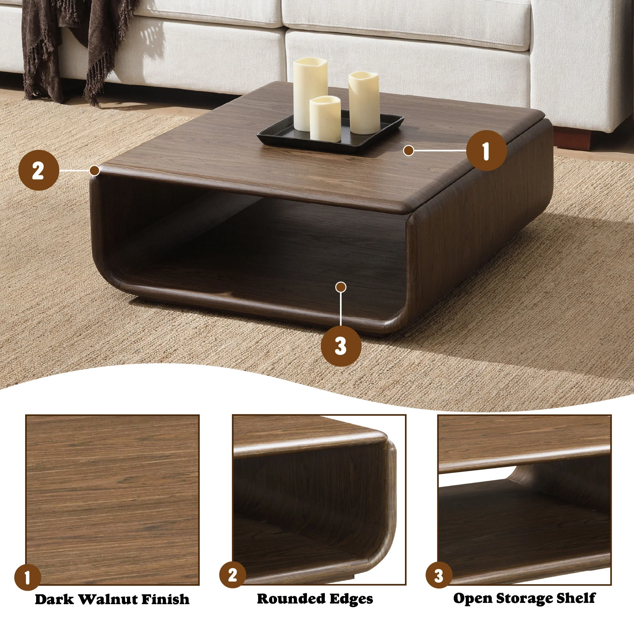 Lanza - Coffee Table With Open Shelf Storage - Dark Walnut - Image 2
