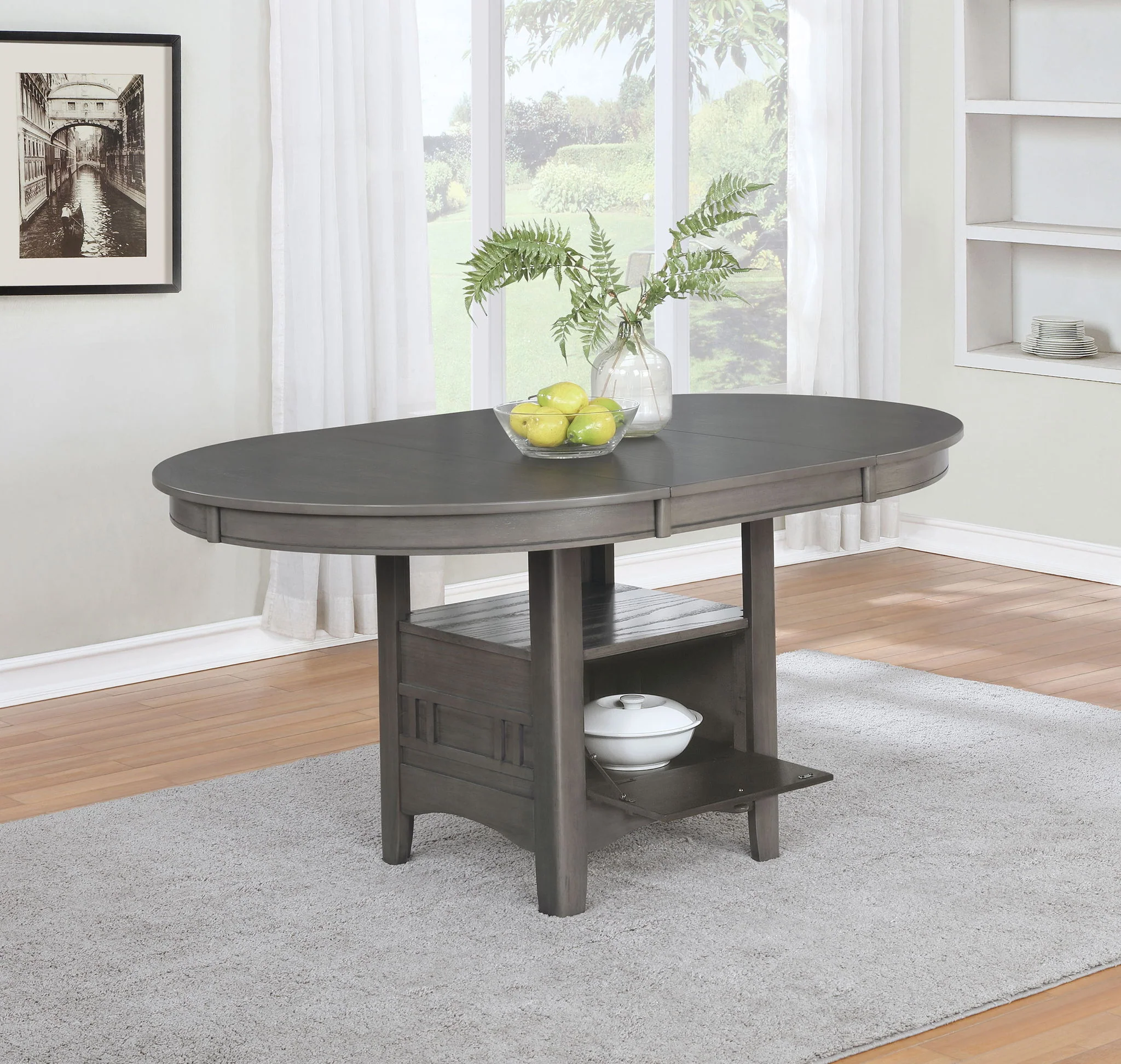 Lavon Oval 60-inch Wood Extension Leaf Dining Table Medium Grey - Image 4