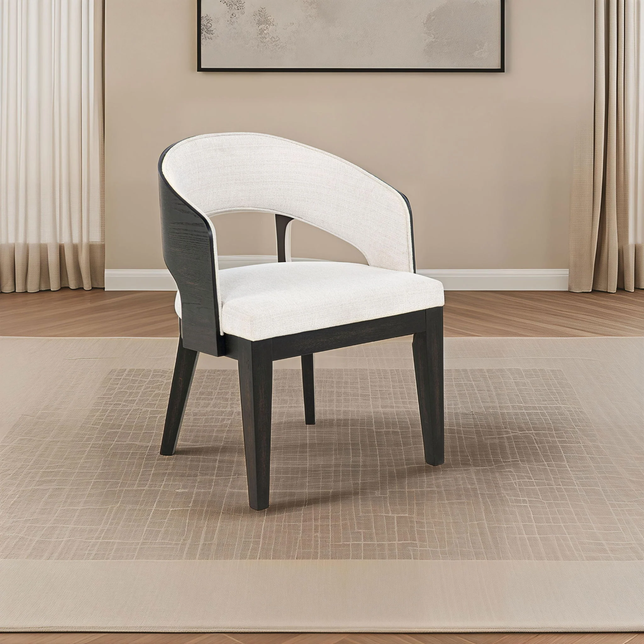 Leandro Upholstered Dining Arm Chair Cream (Set of 2) - Image 4