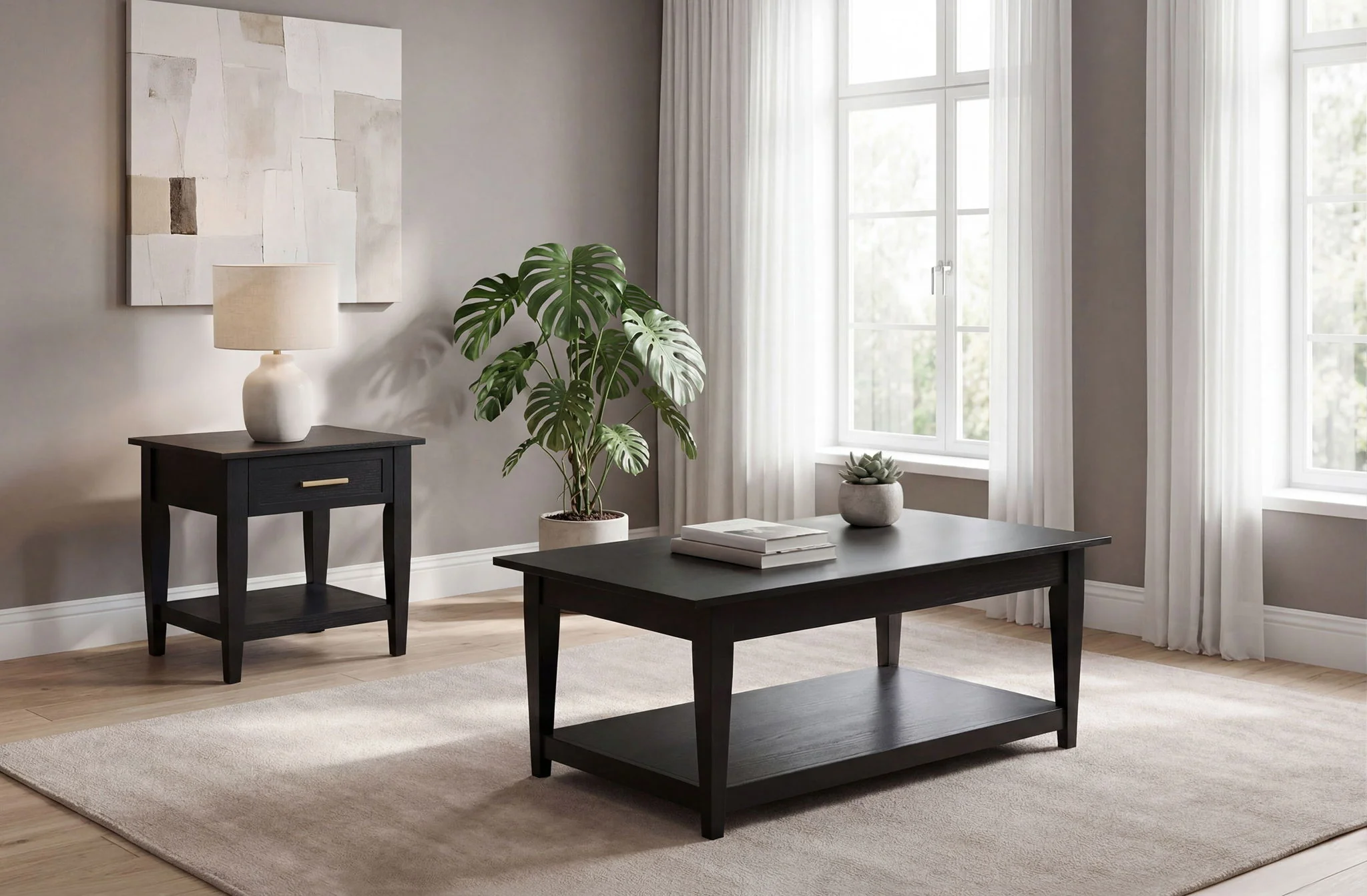 Lindenton 2-piece Wood Lift-Top Coffee and End Table Set Black - Image 2