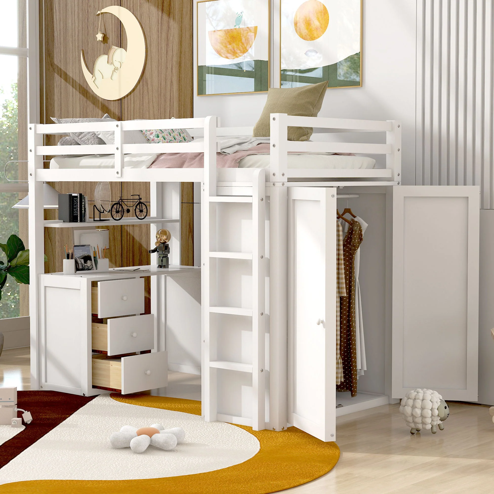 Loft Bed With Drawers, Desk, And Wardrobe - Image 3