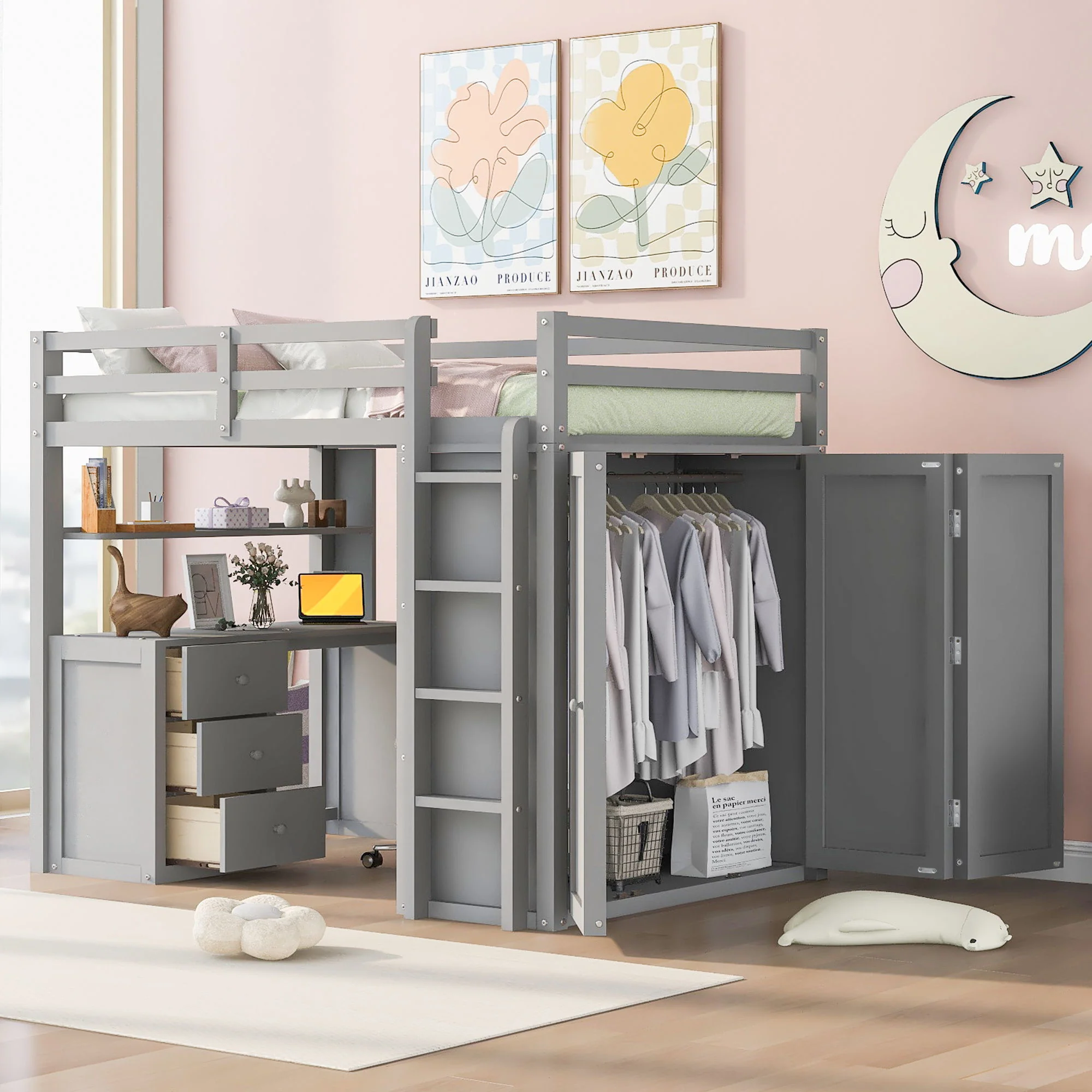 Loft Bed With Drawers, Desk, And Wardrobe - Image 4