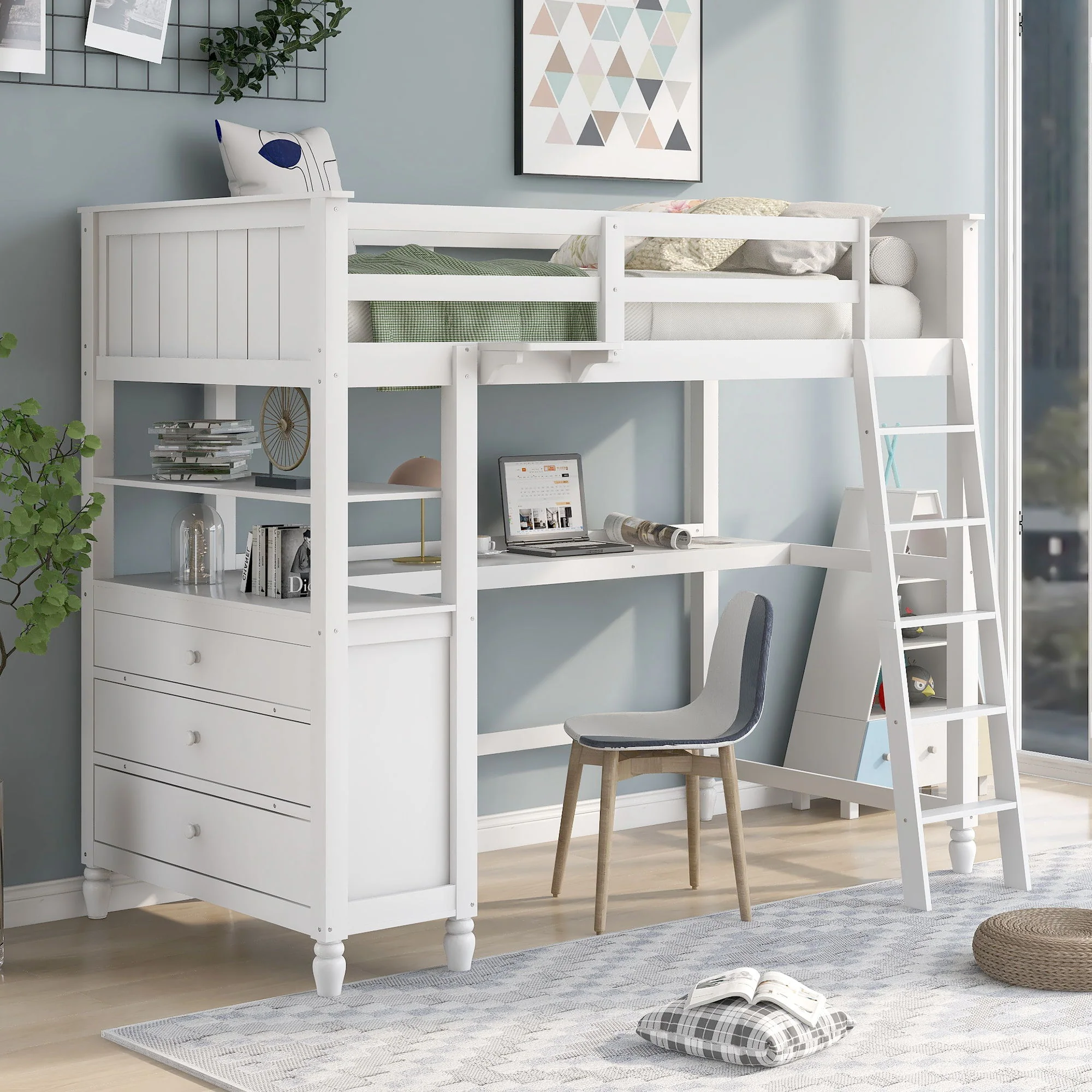 Loft Bed With Drawers With Desk And Shelves