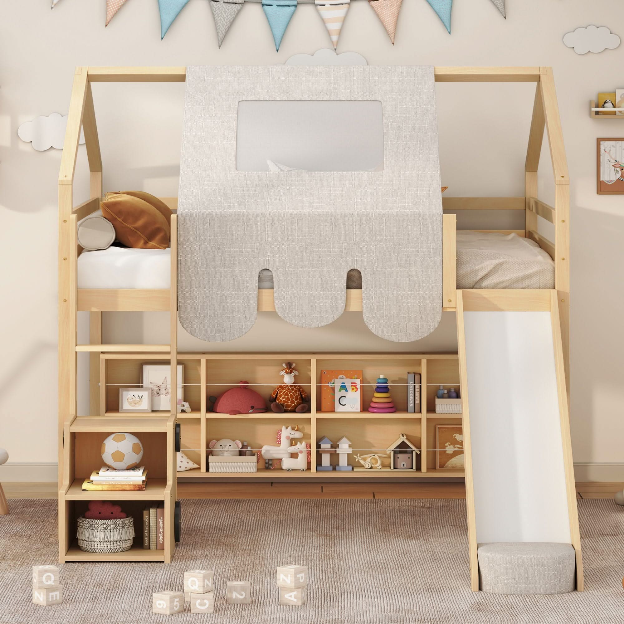 Loft Bed With House Shaped Frame And Tent - Image 7