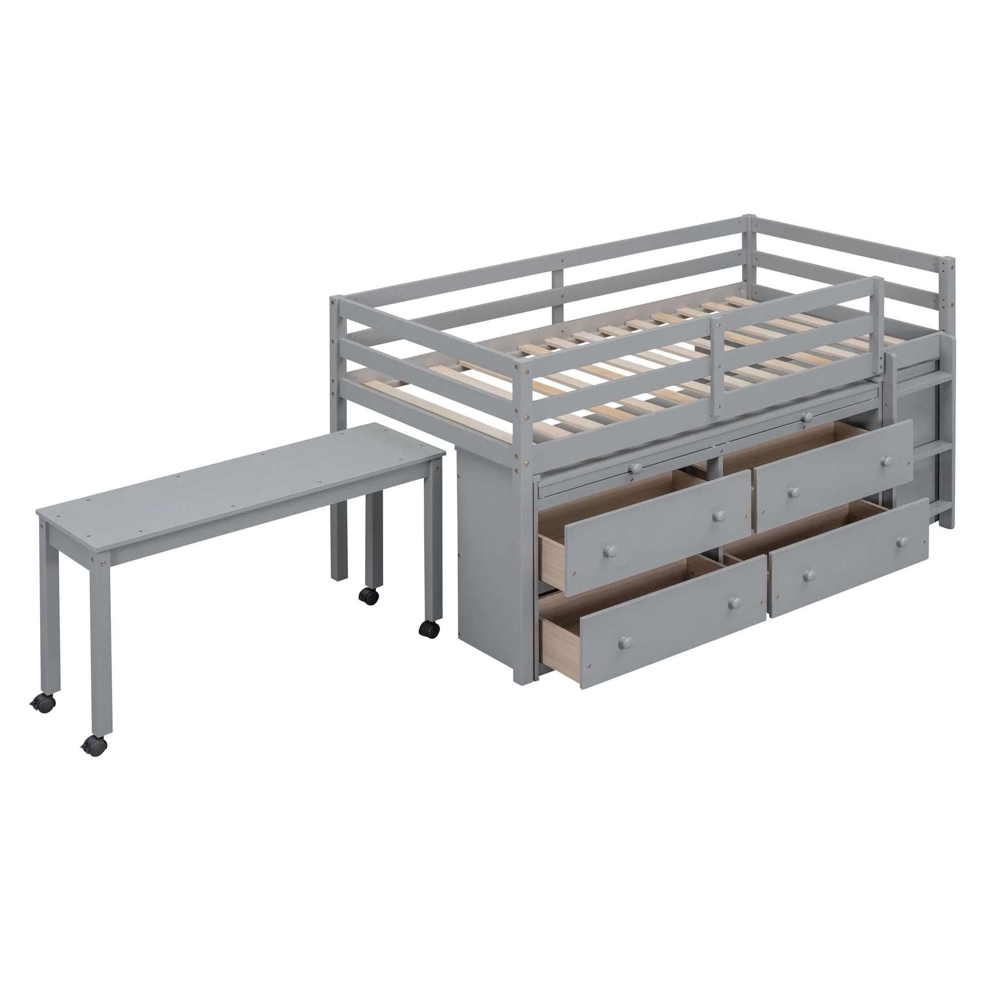 Loft Bed With Retractable Writing Desk And 4 Drawers, With Lateral Portable Desk And Shelves - Image 14