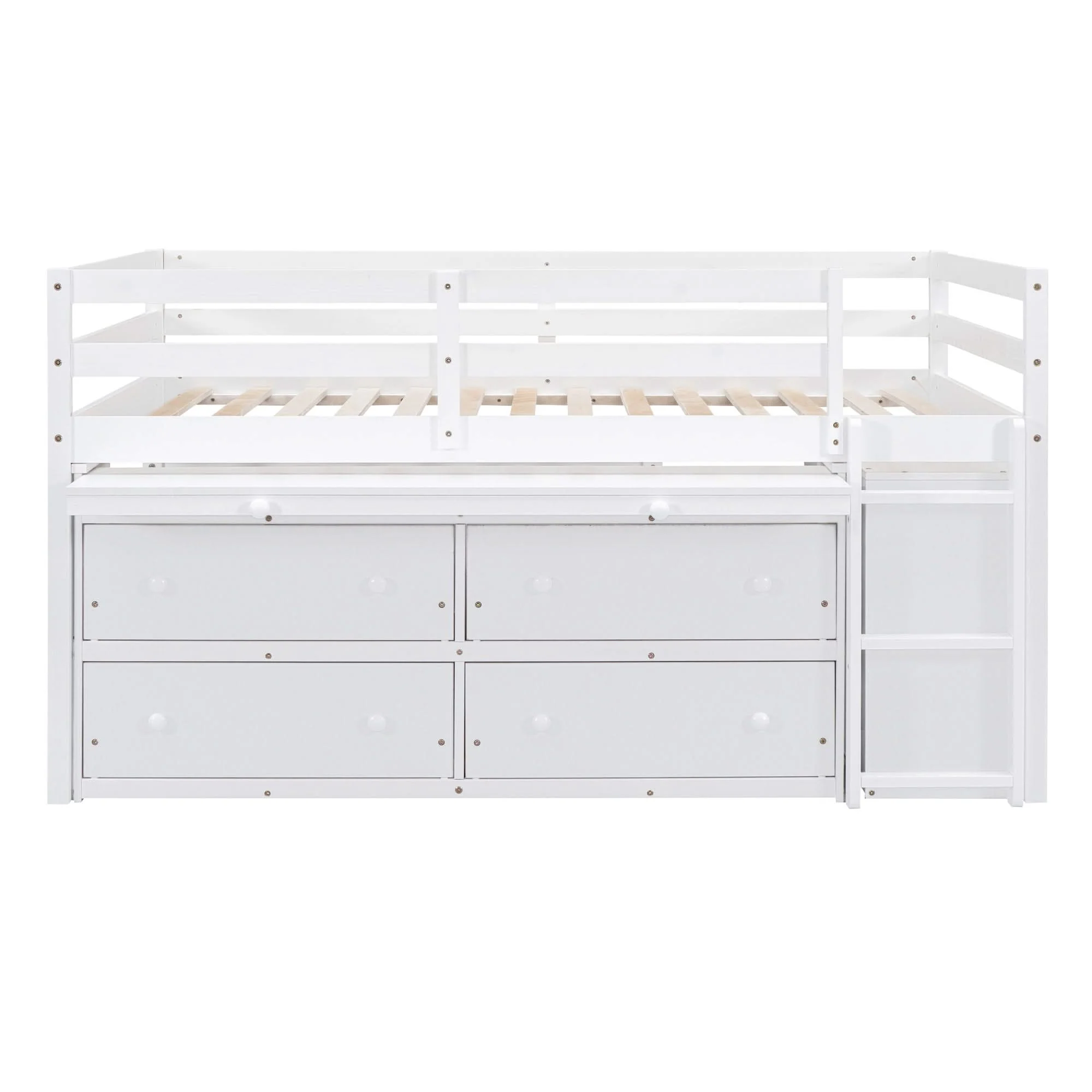 Loft Bed With Retractable Writing Desk And 4 Drawers, With Lateral Portable Desk And Shelves - Image 16