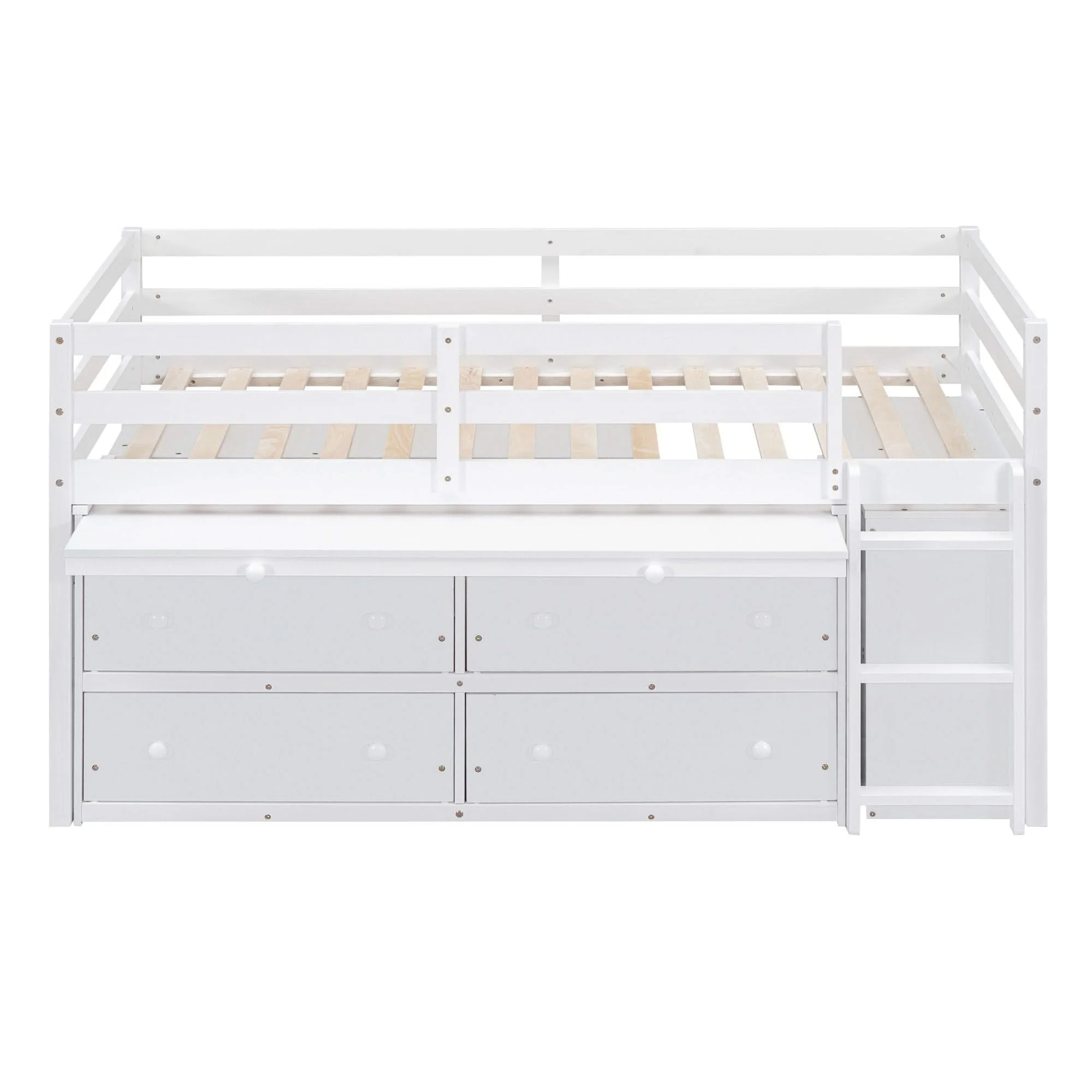 Loft Bed With Retractable Writing Desk And 4 Drawers, With Lateral Portable Desk And Shelves - Image 9