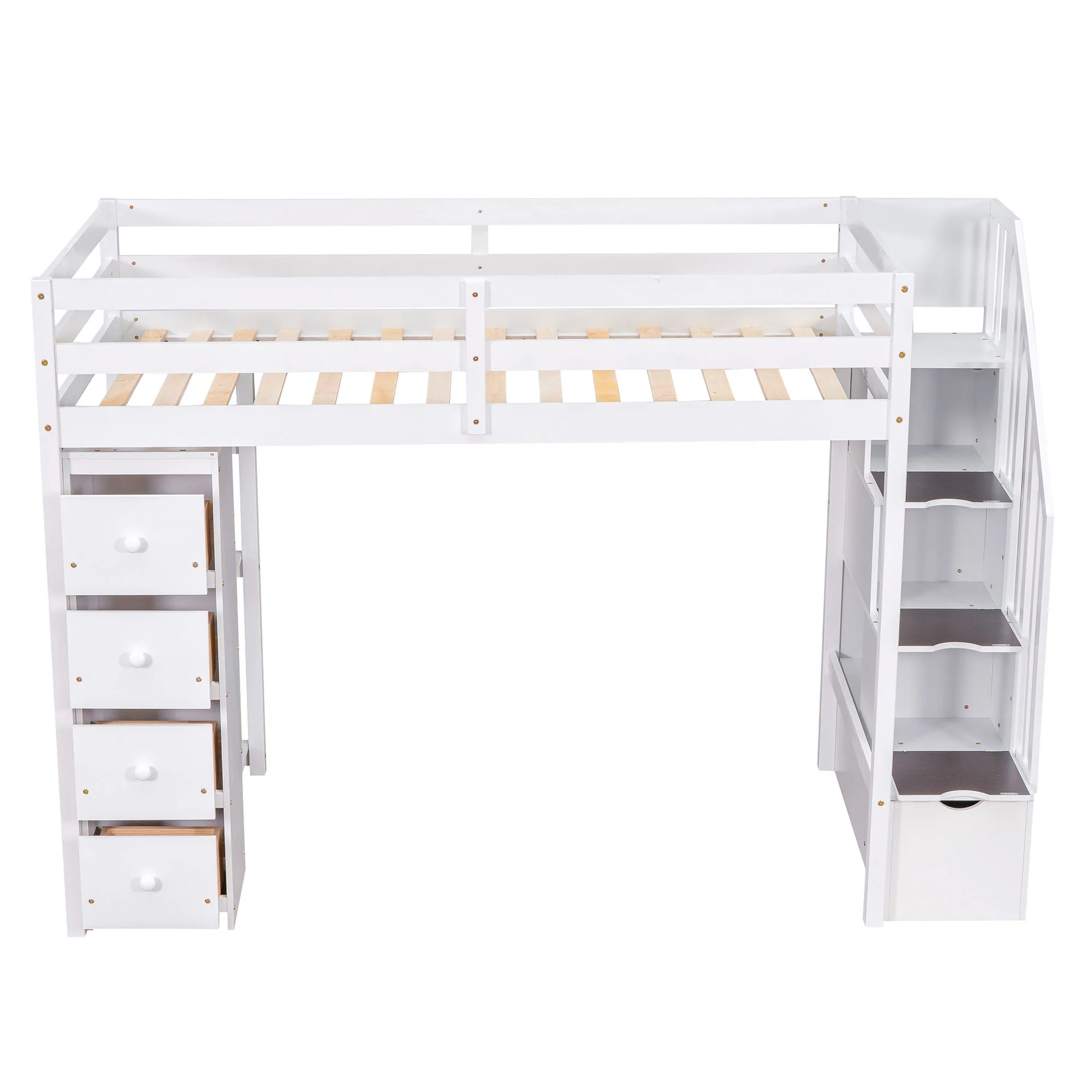 Loft Bed With Storage Drawers And Stairs With Shelves - Image 2