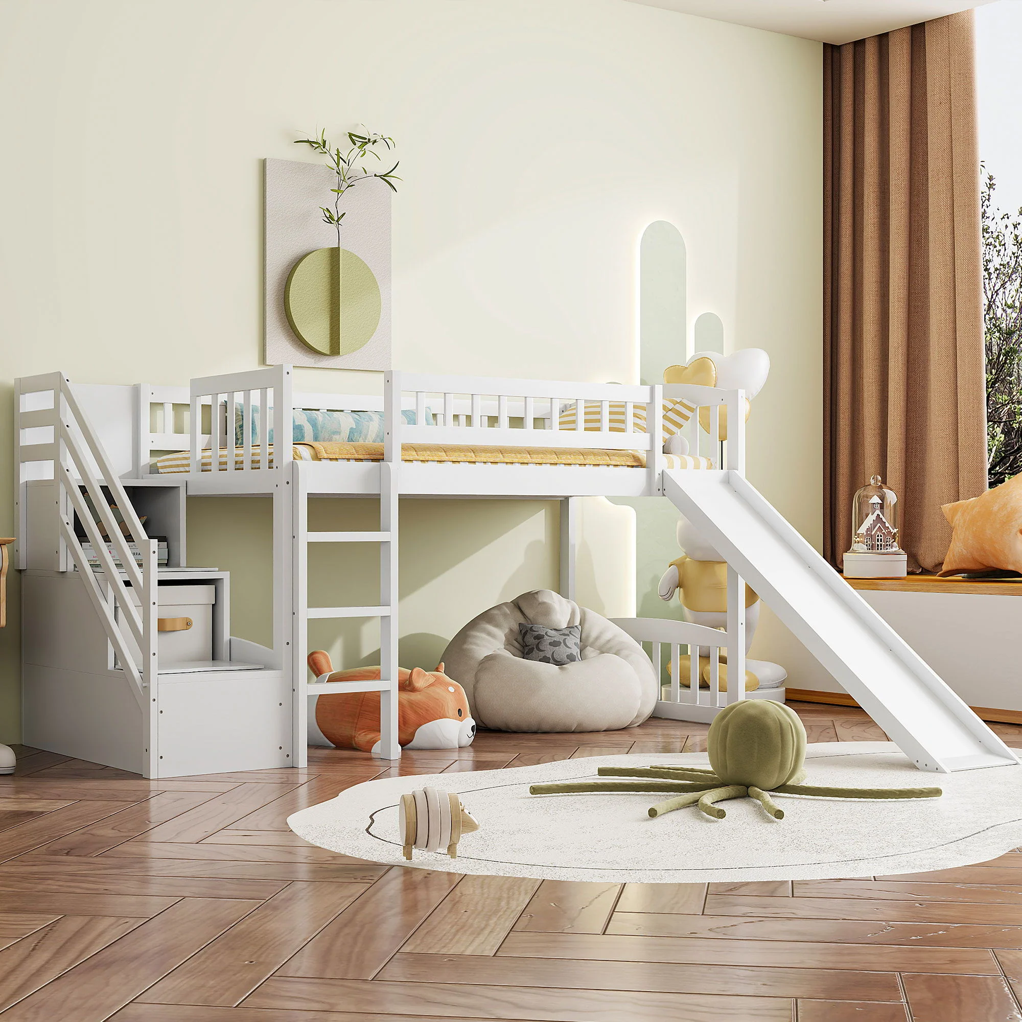 Loft Stairway Bed With 2 Drawers, Convertible Ladder And Slide - Image 2