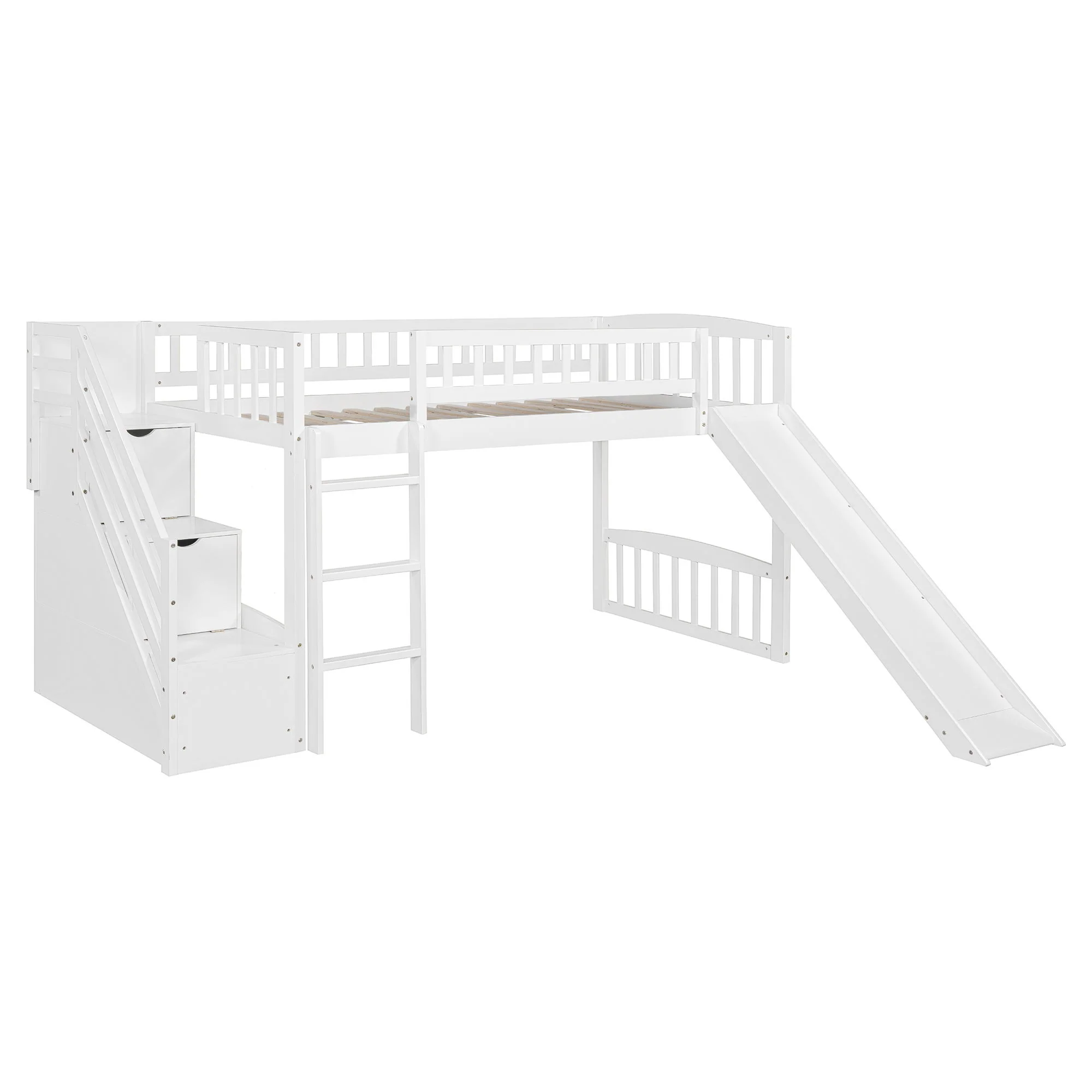 Loft Stairway Bed With 2 Drawers, Convertible Ladder And Slide - Image 4