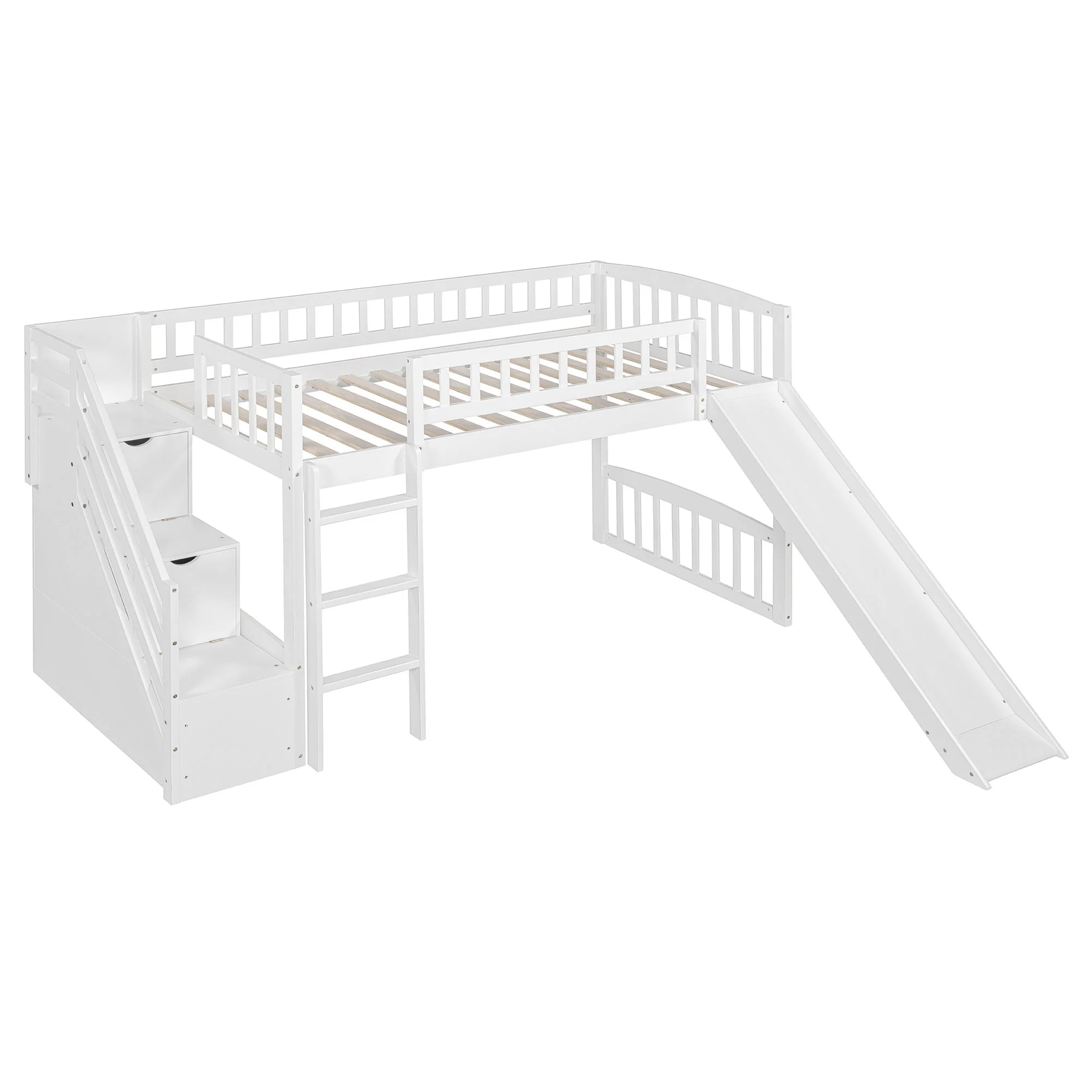 Loft Stairway Bed With 2 Drawers, Convertible Ladder And Slide - Image 5