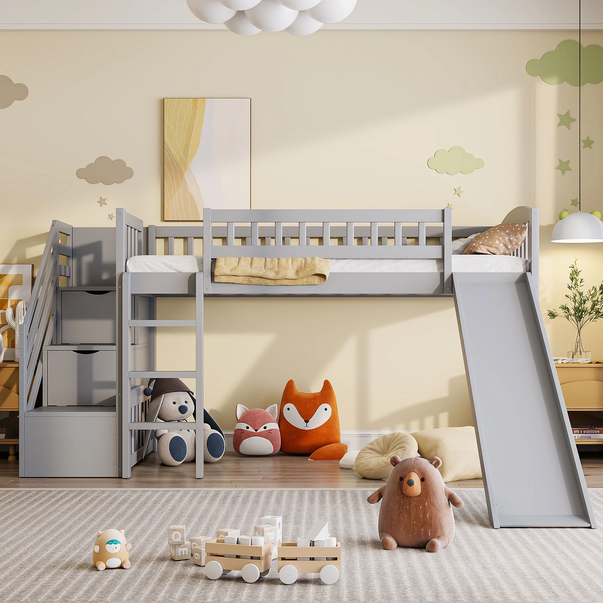 Loft Stairway Bed With 2 Drawers, Convertible Ladder And Slide - Image 6