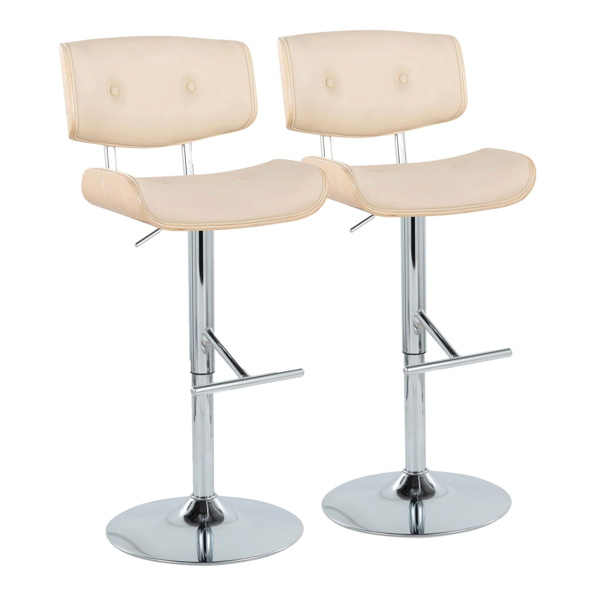 Lombardi - Contemporary Adjustable Barstool With Swivel With Straight T Footrest (Set of 2) - Image 2