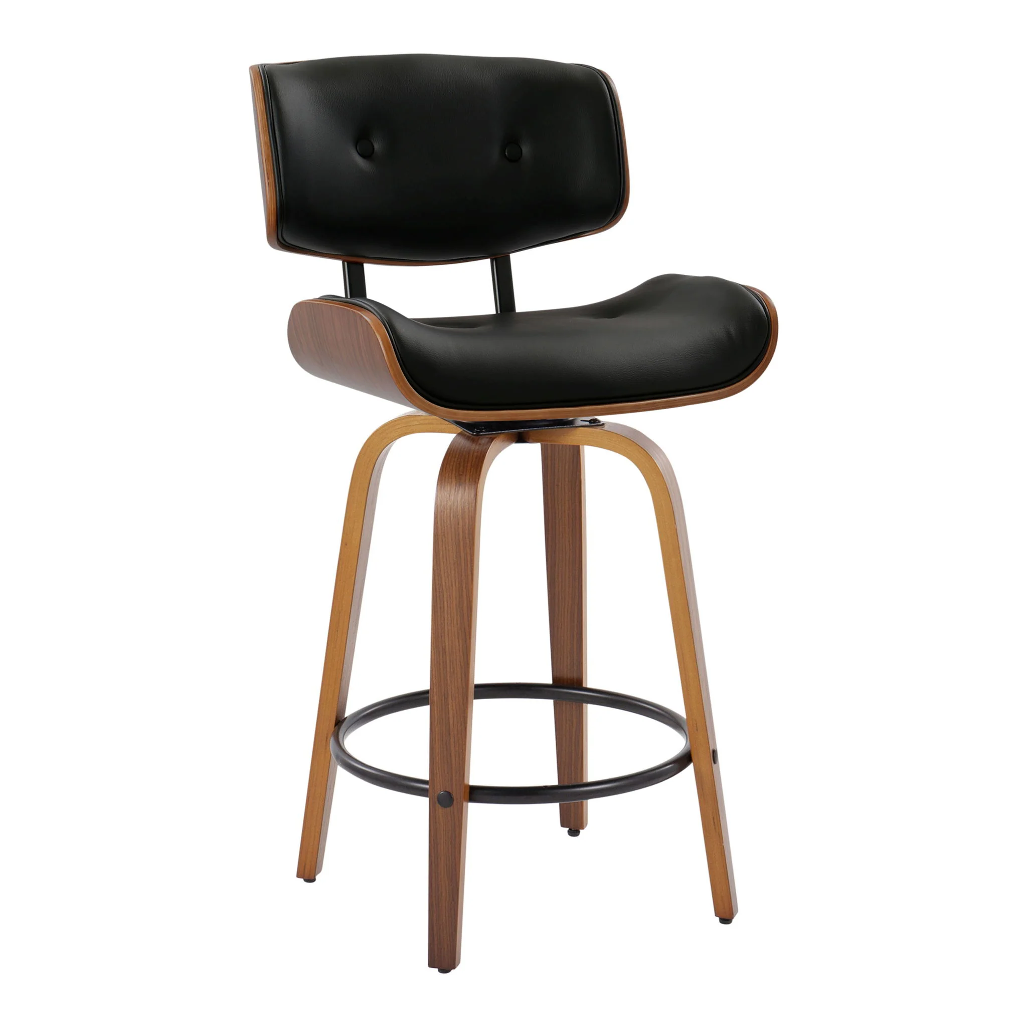Lombardi - Mid-Century Modern Fixed Height Counter Stool With Swivel With Round Footrest (Set of 2) - Image 6