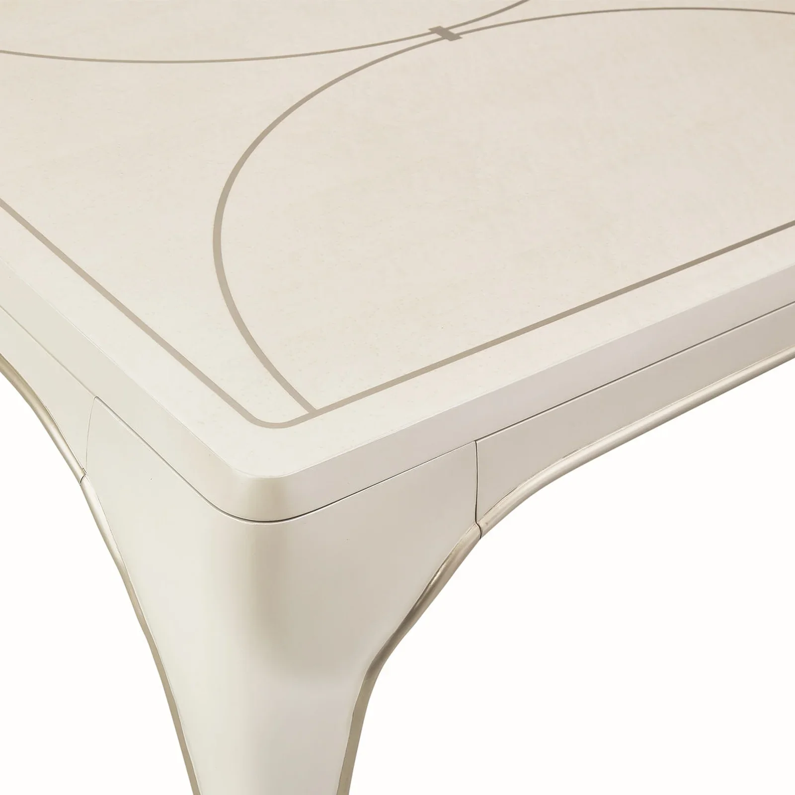 London Place Creamy Pearl Rectangular Dining Table with Platinum Accents - Image 5