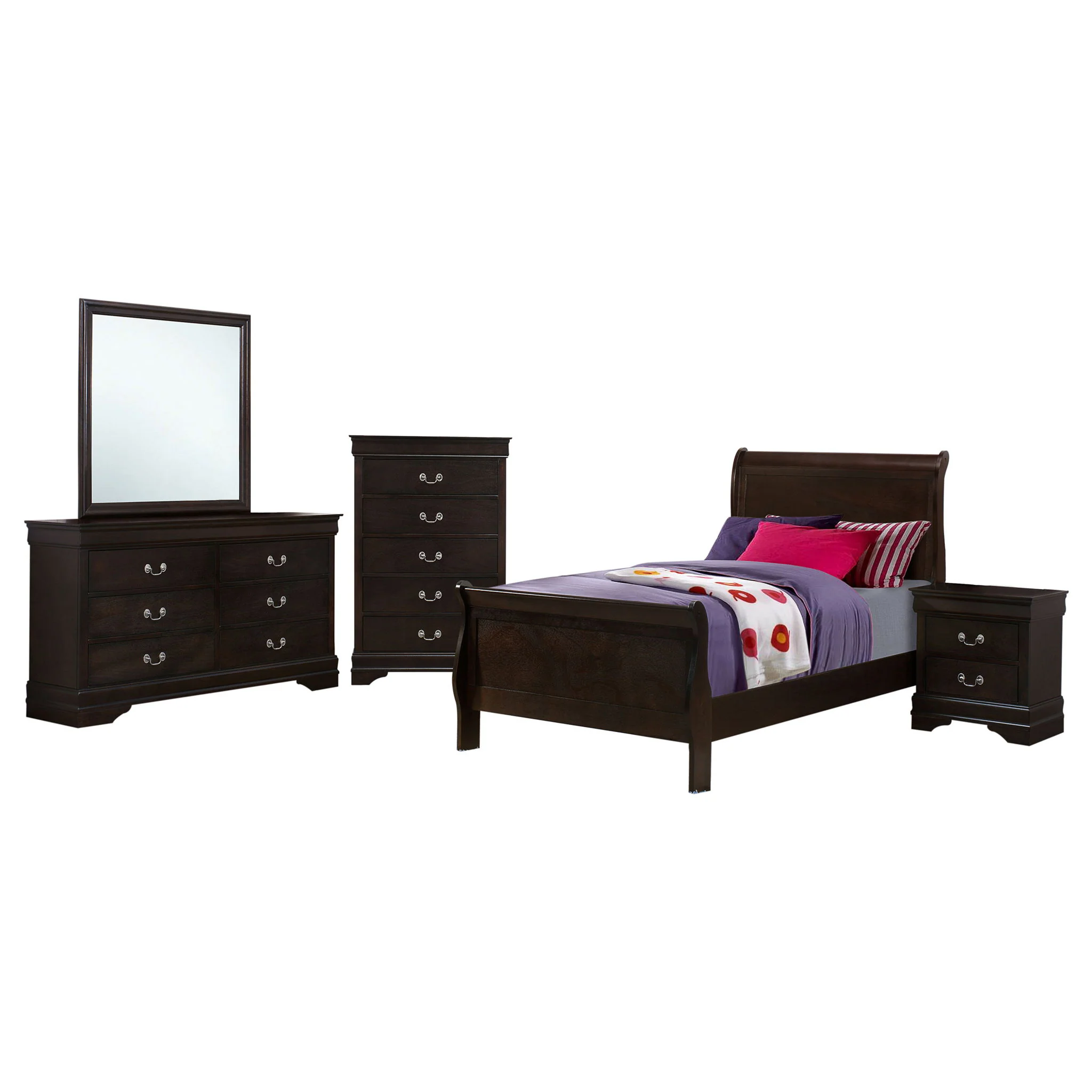 Louis Philippe 5-piece Twin Bedroom Set Cappuccino - Image 3