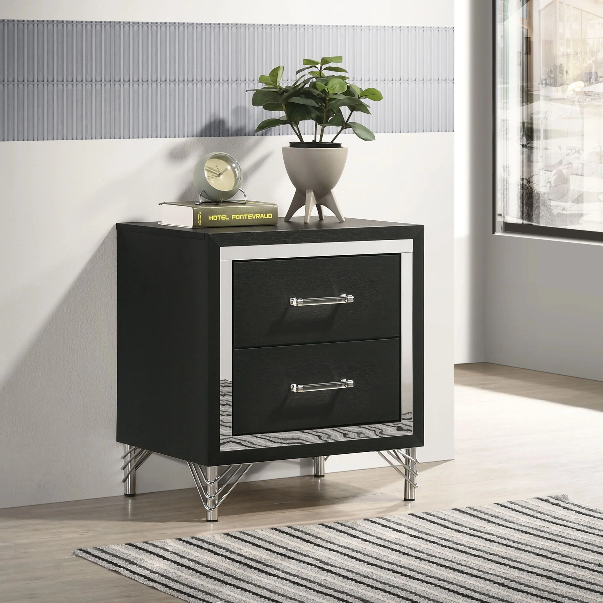 Lucia 2-drawer Nightstand Bedside Table Black - Image 4