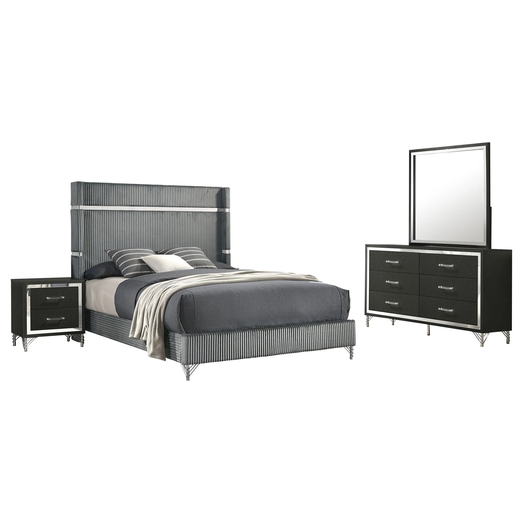 Lucia 4-piece Queen Bedroom Set Grey and Black - Image 3